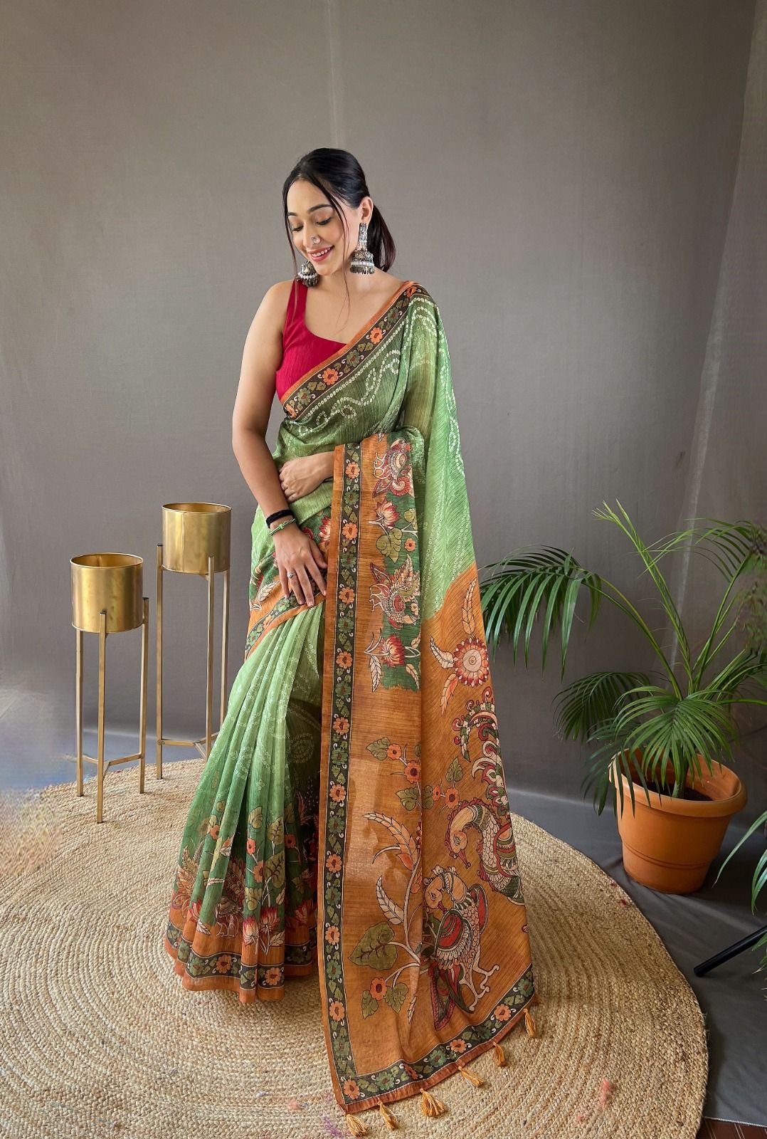 Zynah Pure Tussar Silk Saree with Hand-painted Kalamkari Design; Custo –  ZynahDesign