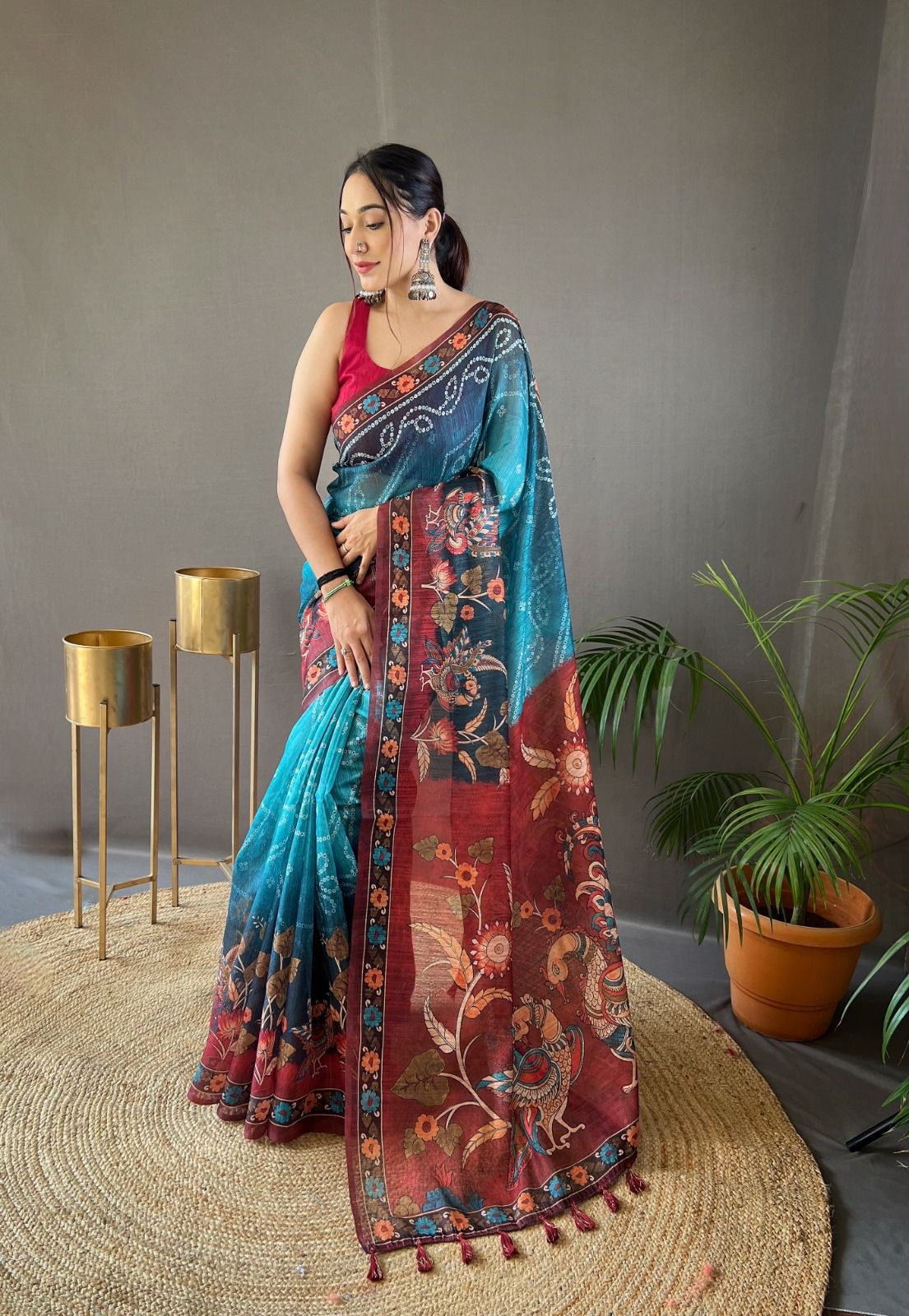 Buy online Pure Soft Silk Saree With Floral Kalamkari Print & Rich Pallu-  Cream-AF1624