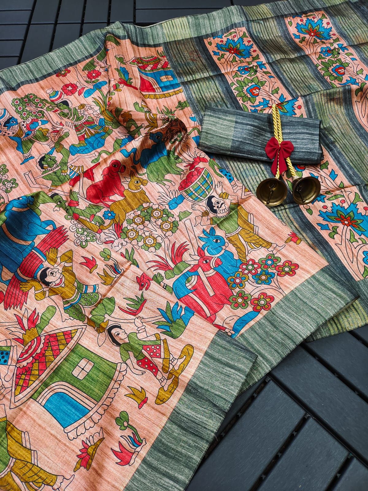 BLUE TUSSAR SILK NATURAL COLOURS KALAMKARI SAREES