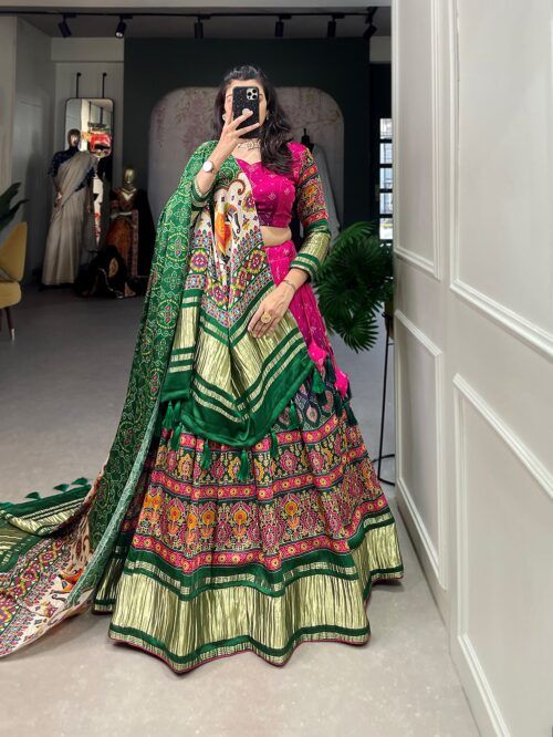 Pure Gaji Silk Digital Print Lagadi patta Lahenga Choli