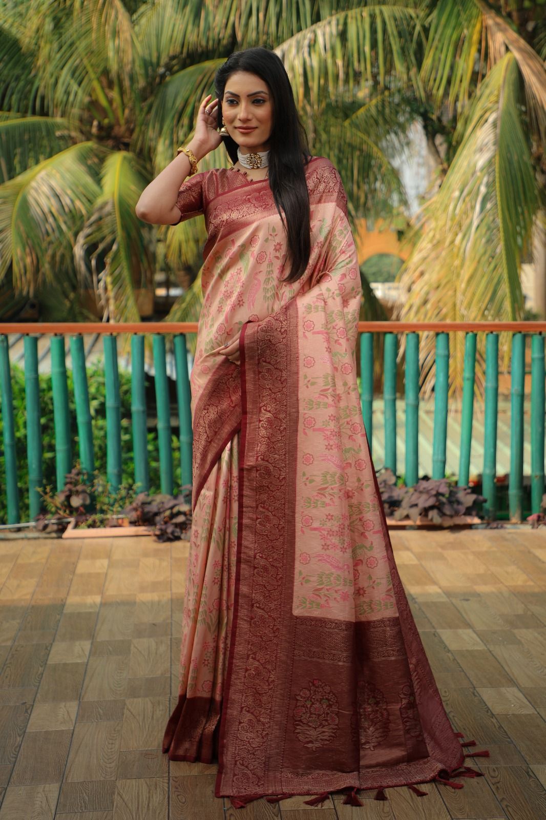 Kanjivaram Soft Silk Saree- Wine & Green – My Clothing Treasure