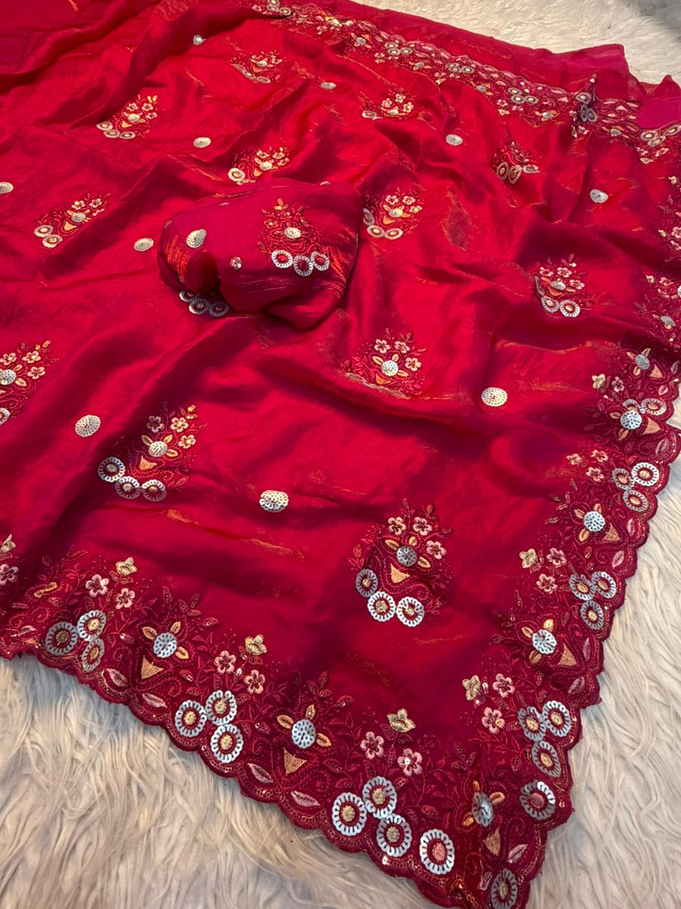 Fancy Space Silk Saree With Fancy Sequence Embroidery Work (1)