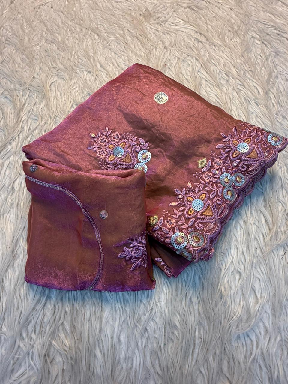 Fancy Space Silk Saree With Fancy Sequence Embroidery Work (10)