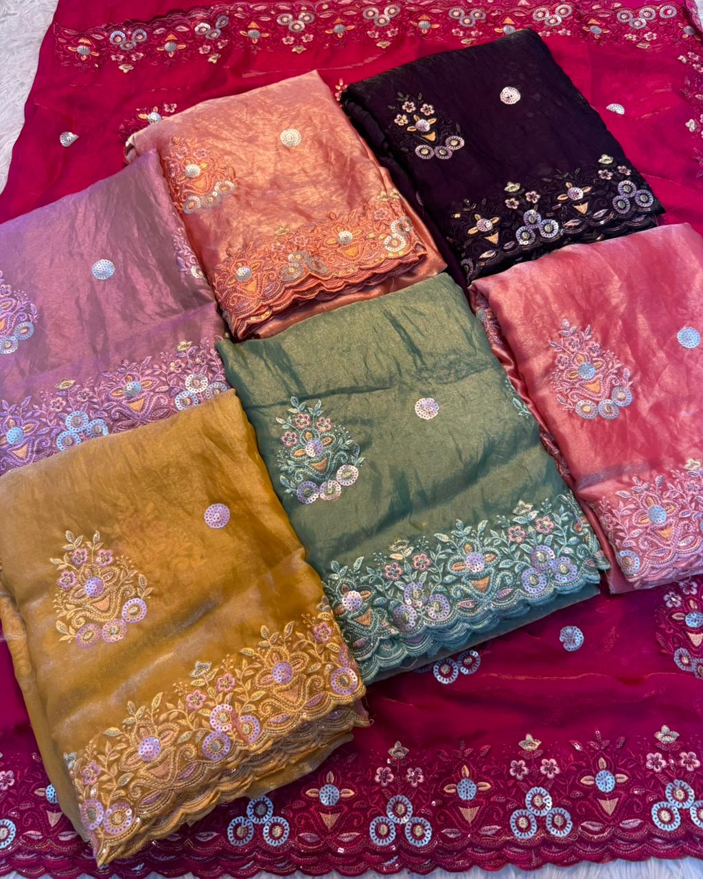 Fancy Space Silk Saree With Fancy Sequence Embroidery Work (2)