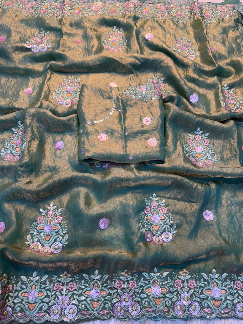 Fancy Space Silk Saree With Fancy Sequence Embroidery Work (4)