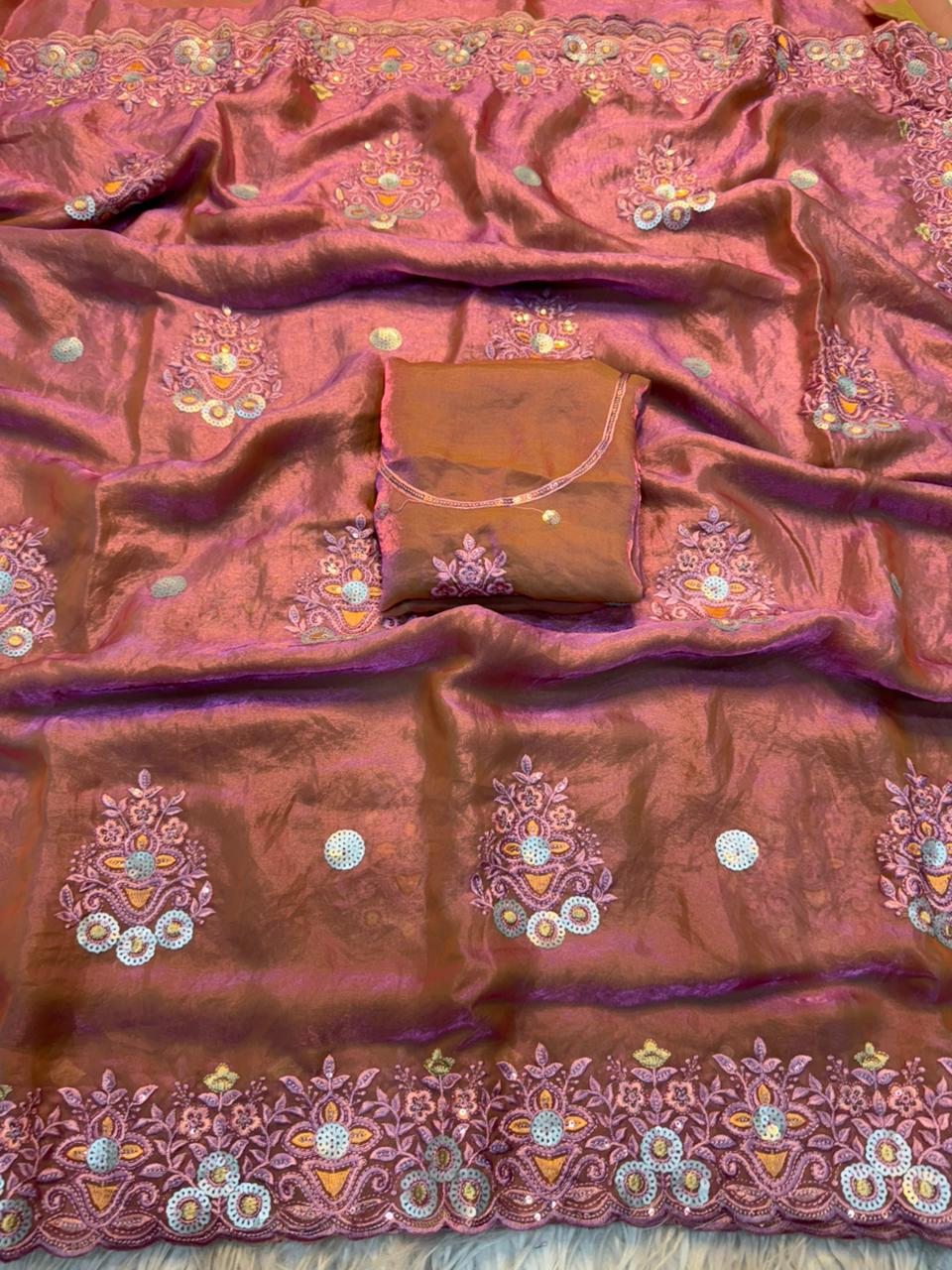 Fancy Space Silk Saree With Fancy Sequence Embroidery Work (5)