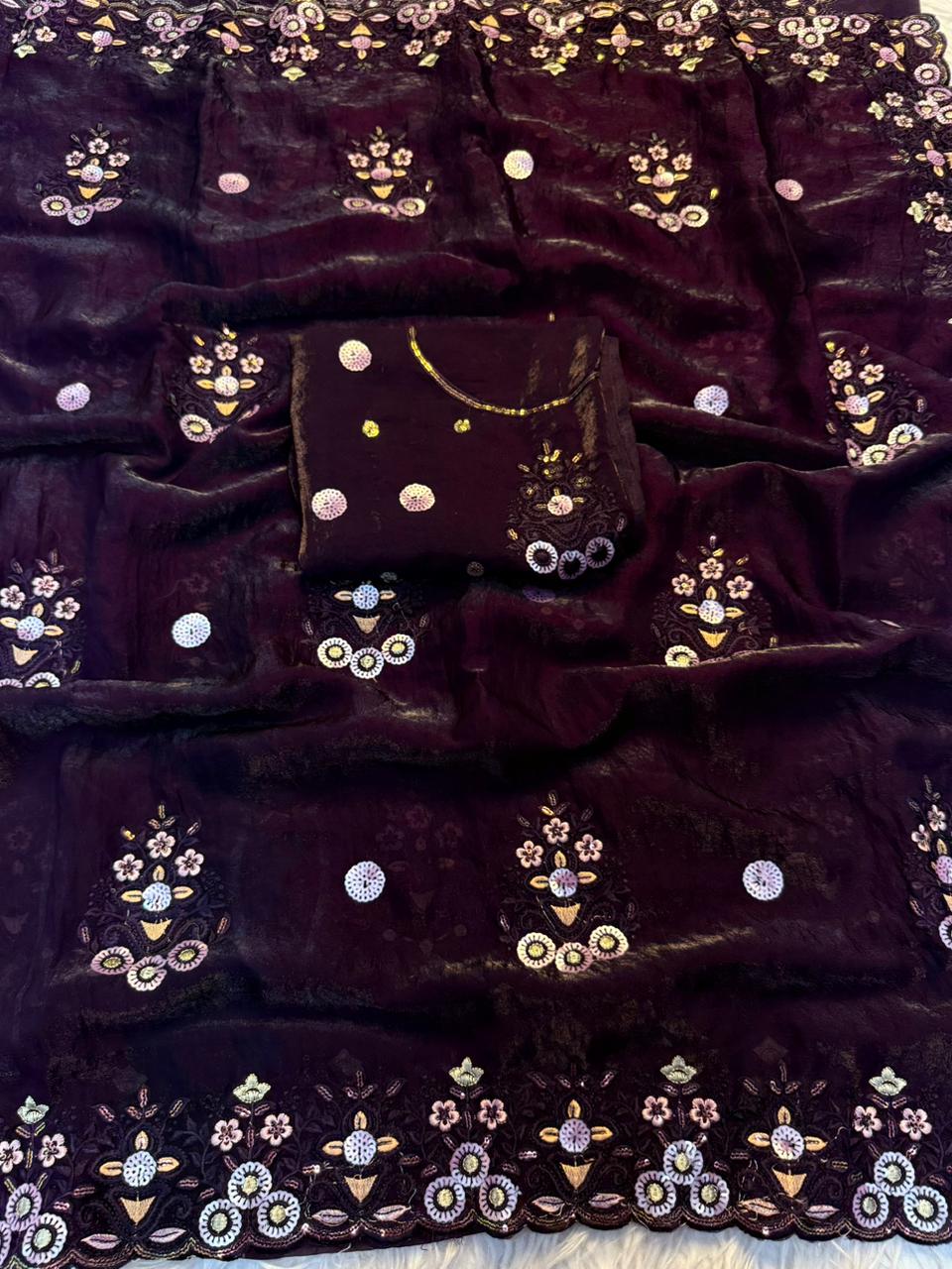 Fancy Space Silk Saree With Fancy Sequence Embroidery Work (6)