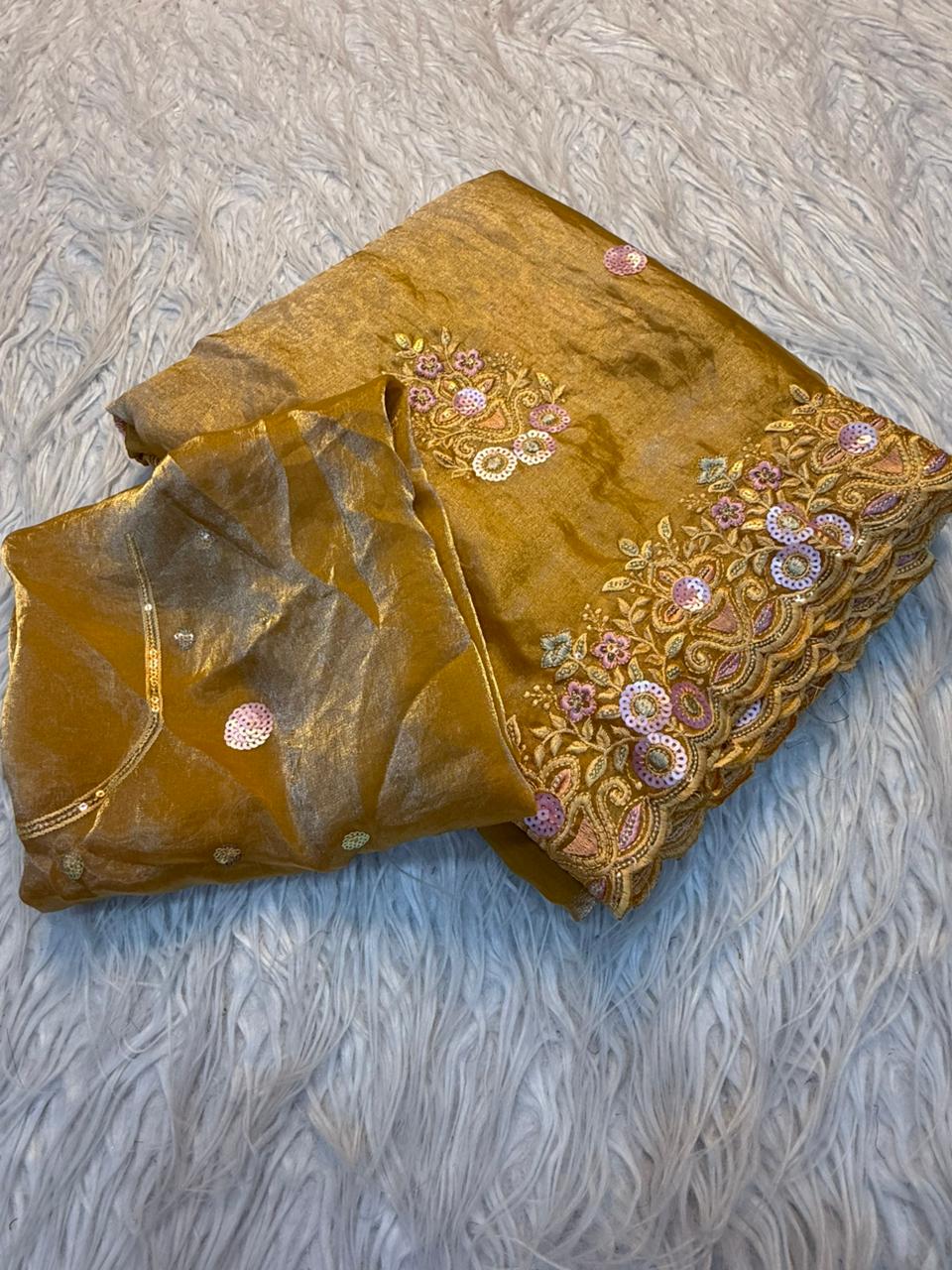 Fancy Space Silk Saree With Fancy Sequence Embroidery Work (7)
