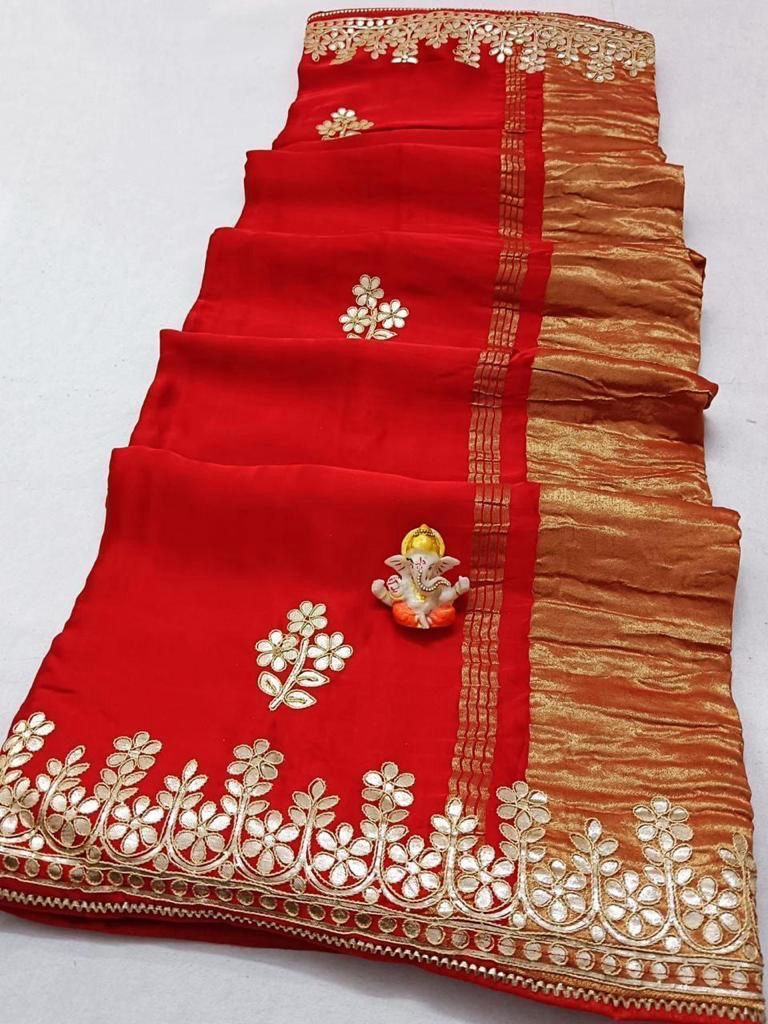 Gajji Silk Saree With heavy hand Gotta Work Lagdi Pallu (1)