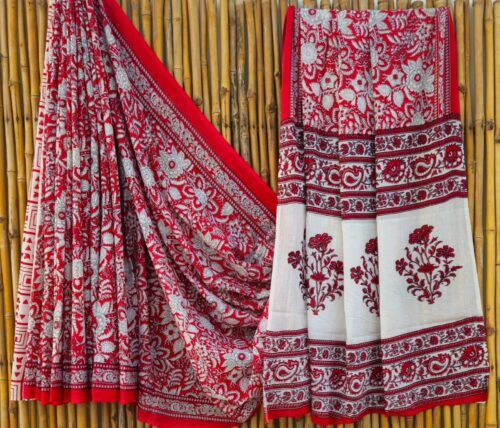 Handblock Printed Mul Mul Cotton Saree (1)