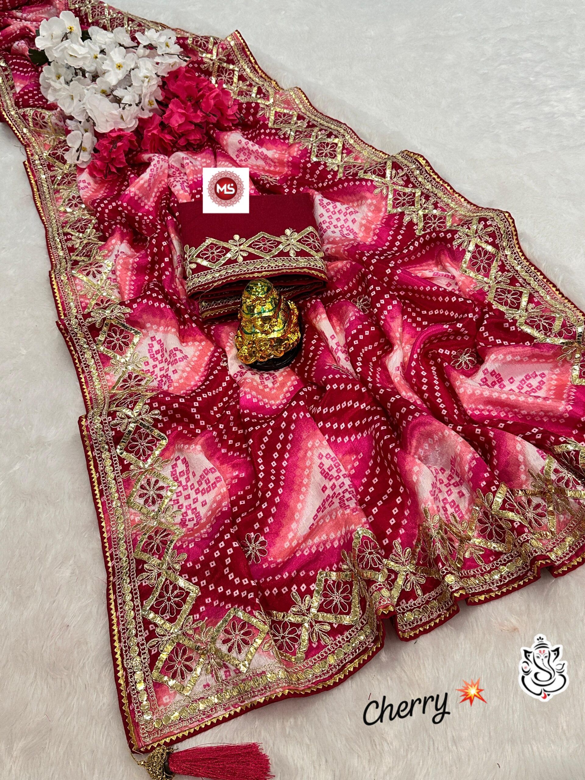 Heavy Digital Chinon Silk Bandhej Gottapati Saree (1)