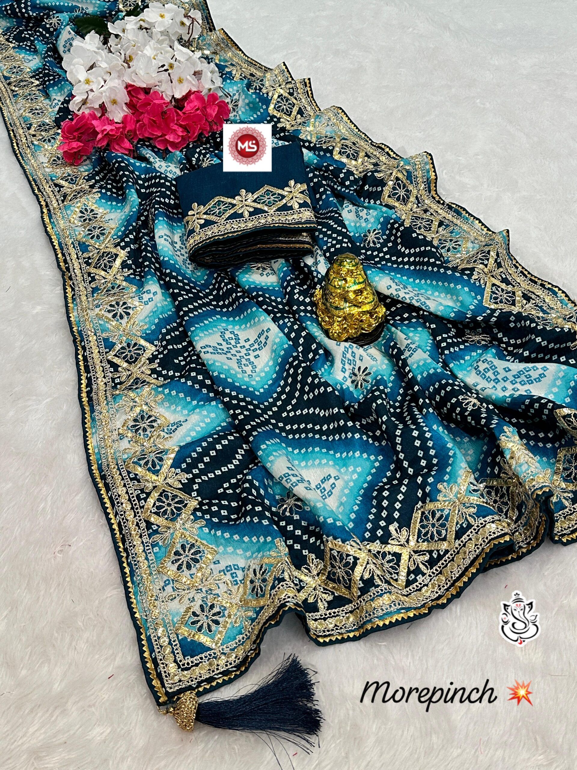 Heavy Digital Chinon Silk Bandhej Gottapati Saree (10)