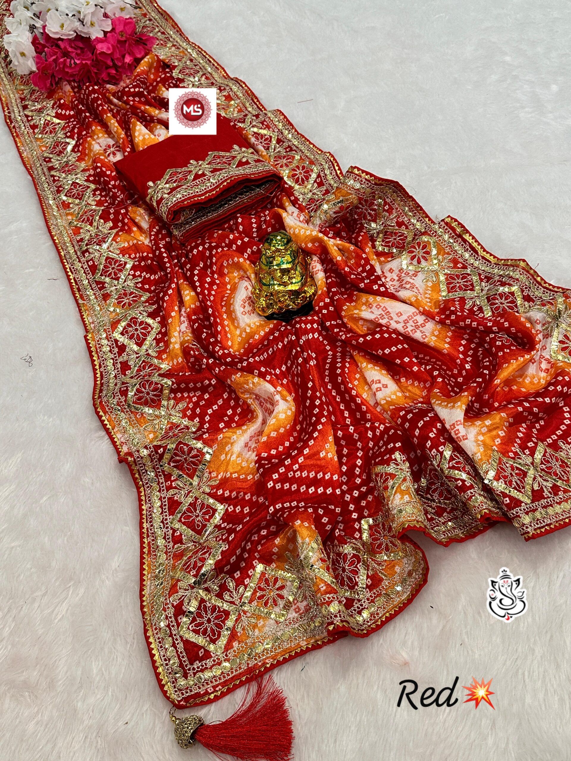 Heavy Digital Chinon Silk Bandhej Gottapati Saree (11)