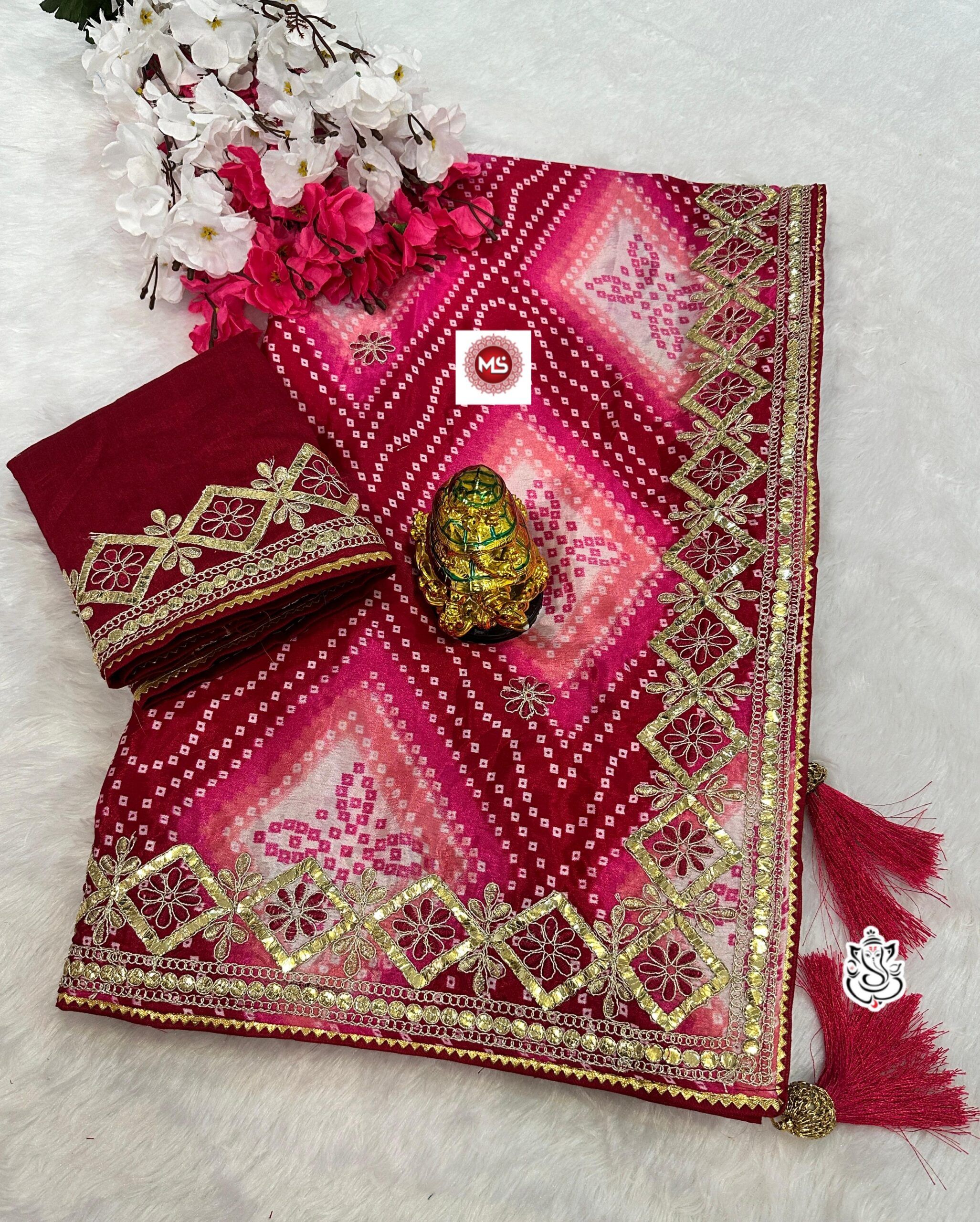 Heavy Digital Chinon Silk Bandhej Gottapati Saree (2)