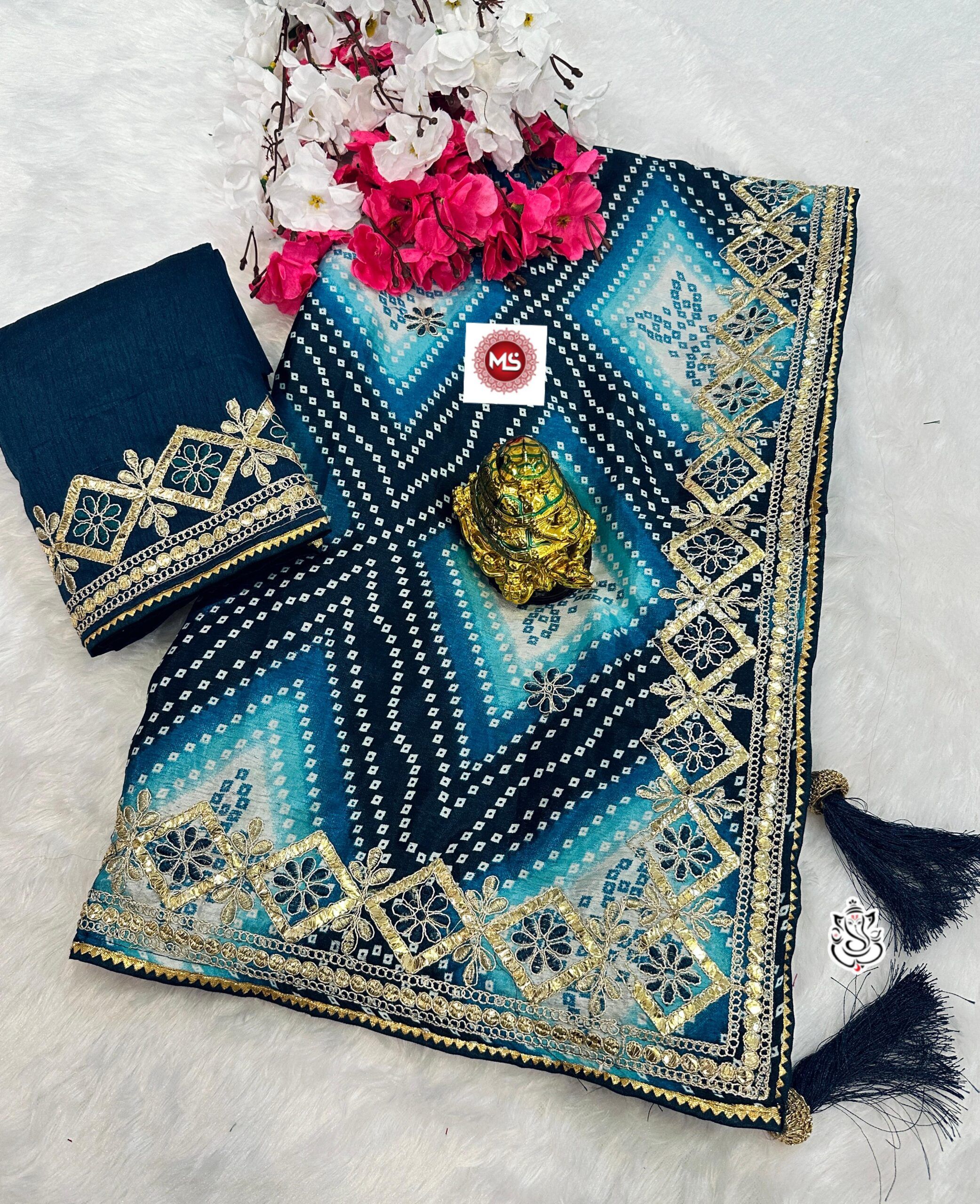 Heavy Digital Chinon Silk Bandhej Gottapati Saree (3)