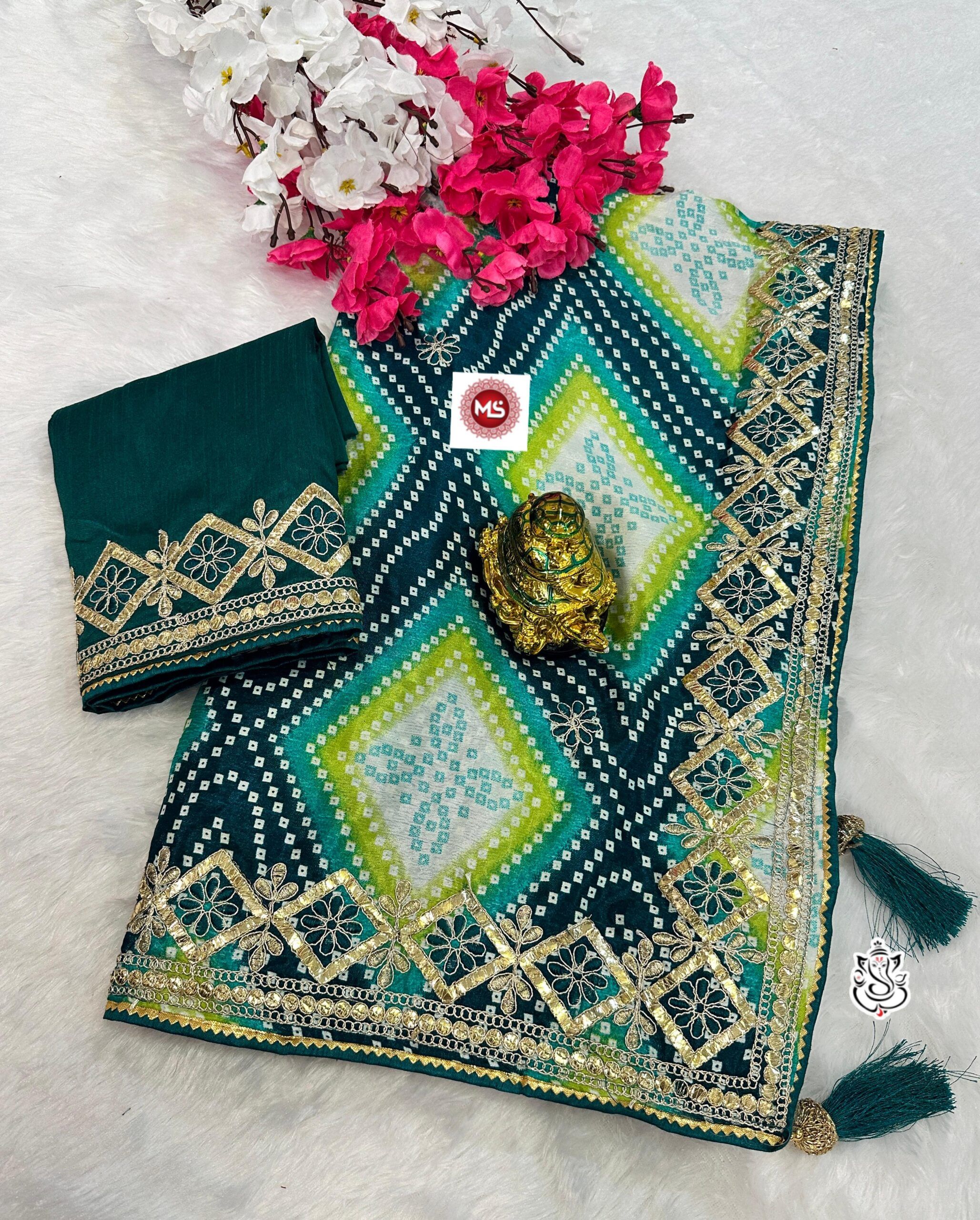 Heavy Digital Chinon Silk Bandhej Gottapati Saree (4)