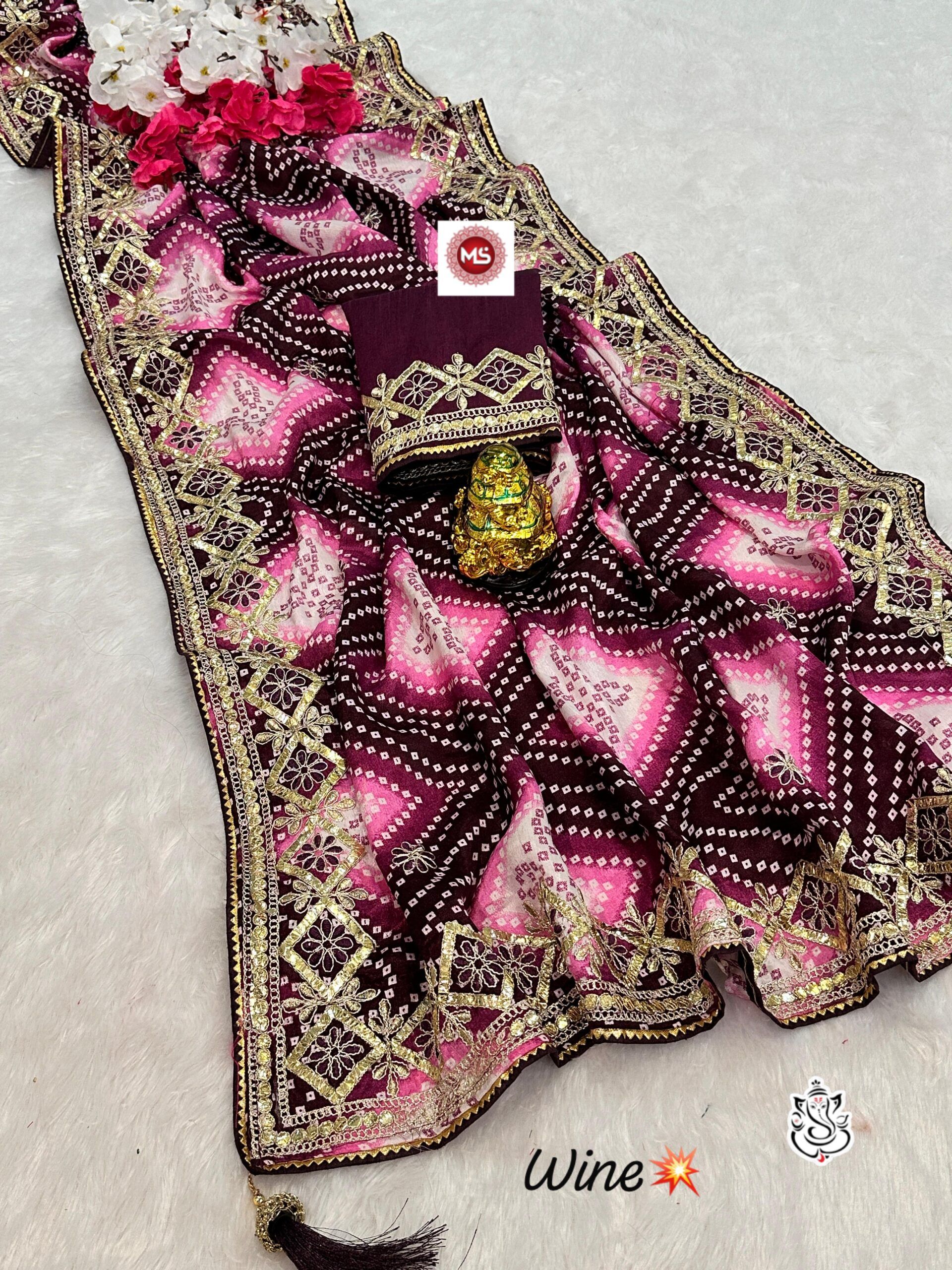 Heavy Digital Chinon Silk Bandhej Gottapati Saree (6)