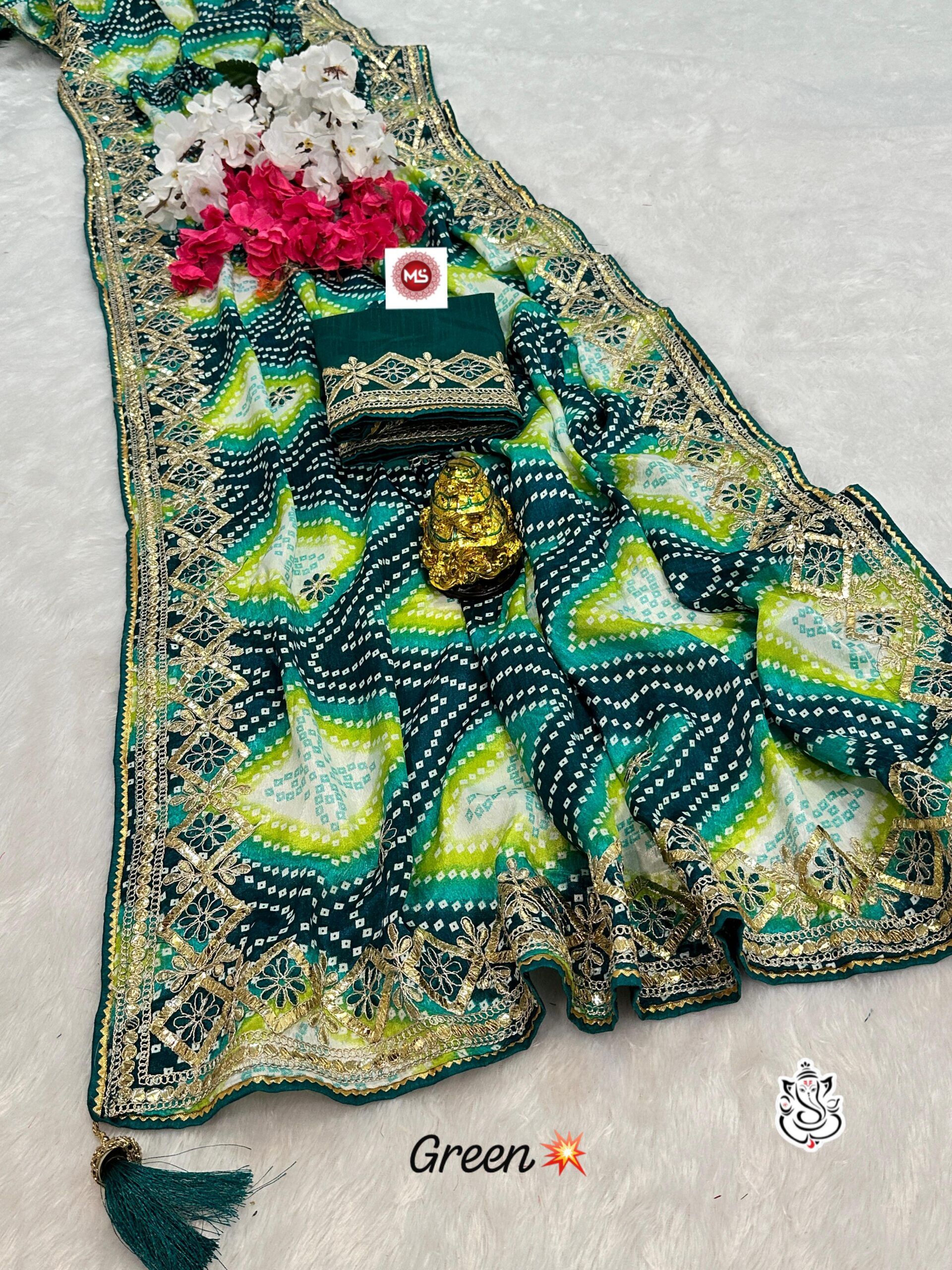 Heavy Digital Chinon Silk Bandhej Gottapati Saree (7)