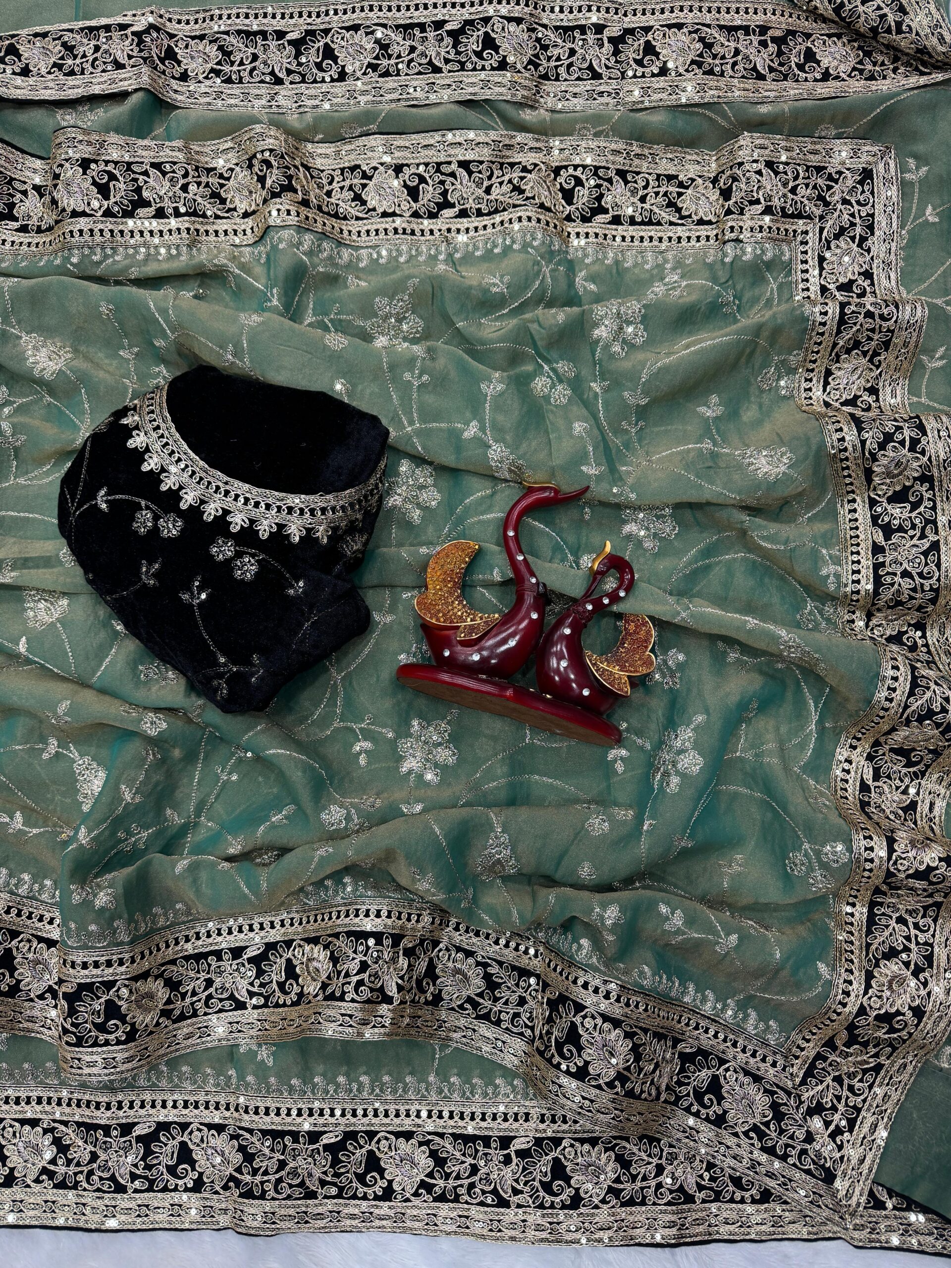 Moss Chiffon Designer Saree Wholesale Price (11)