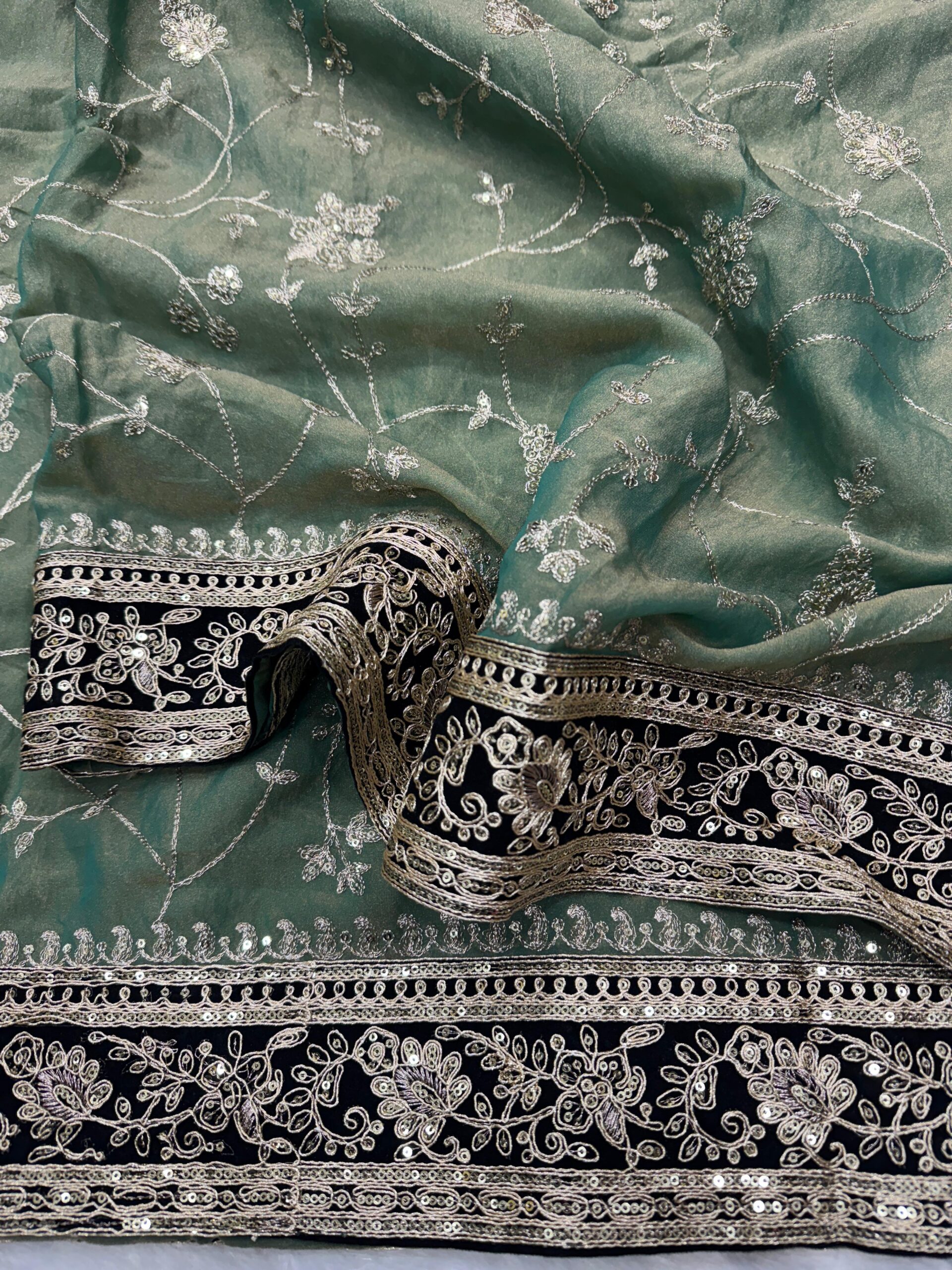 Moss Chiffon Designer Saree Wholesale Price (12)