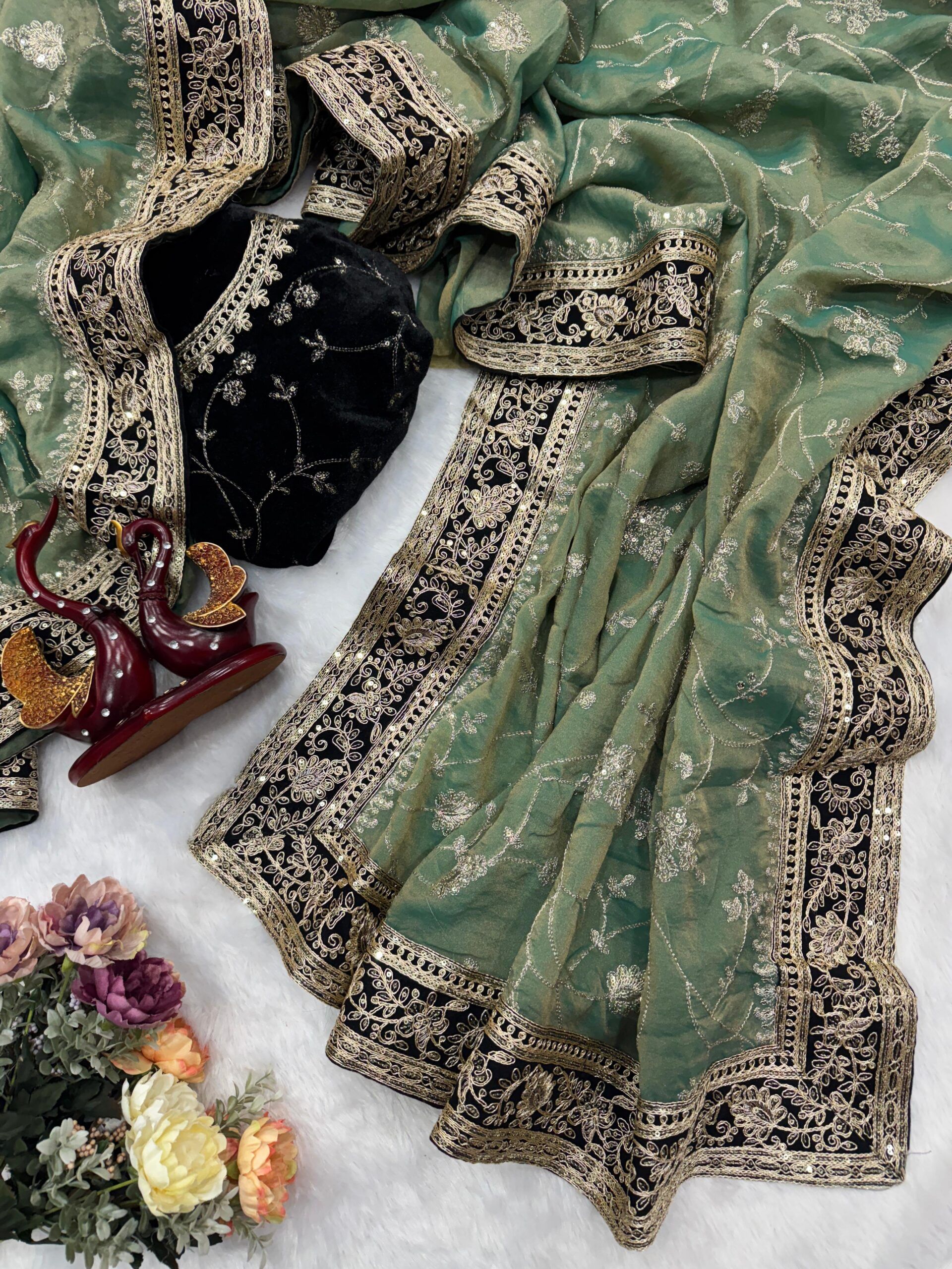 Moss Chiffon Designer Saree Wholesale Price (2)