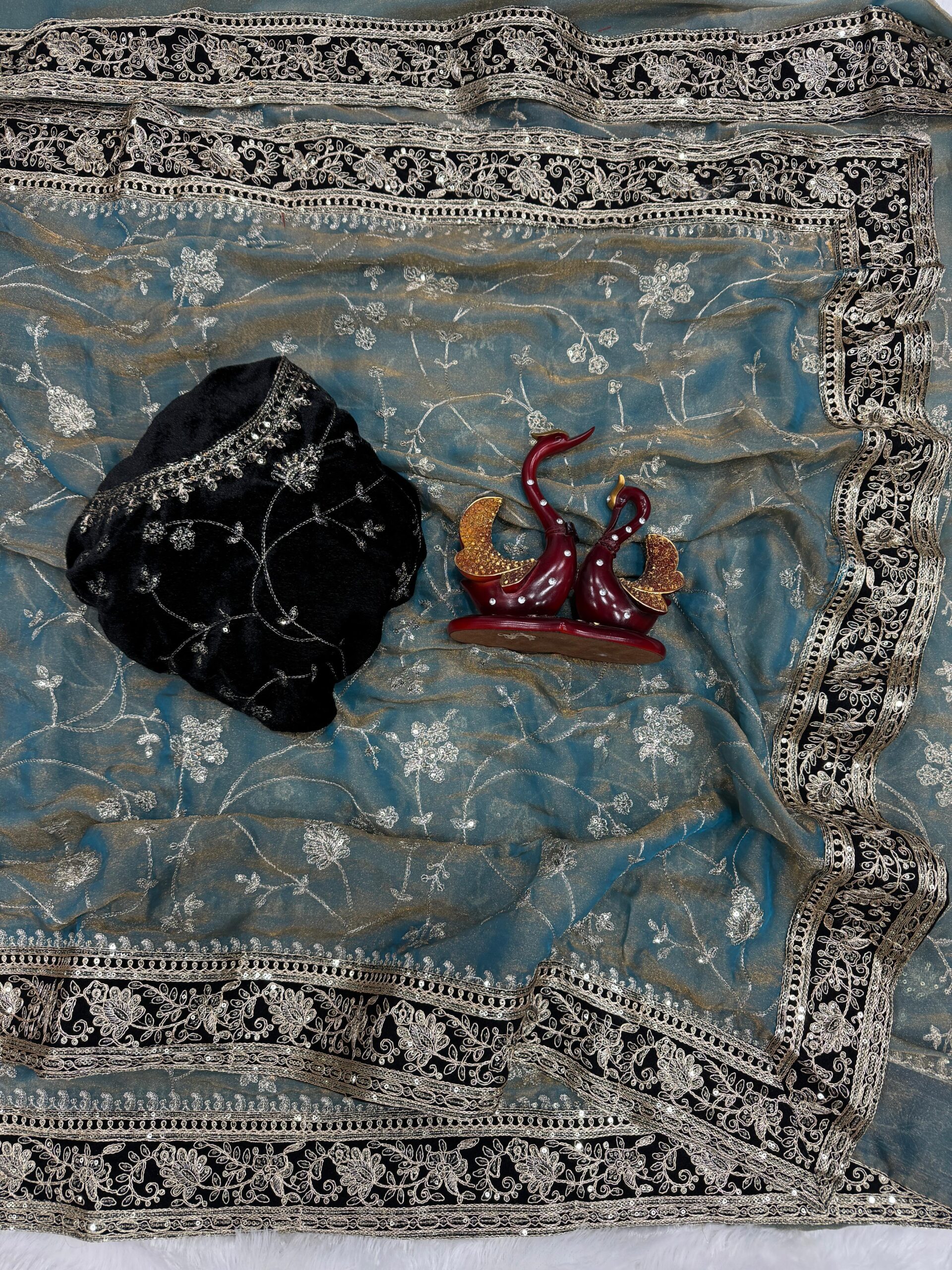 Moss Chiffon Designer Saree Wholesale Price (5)