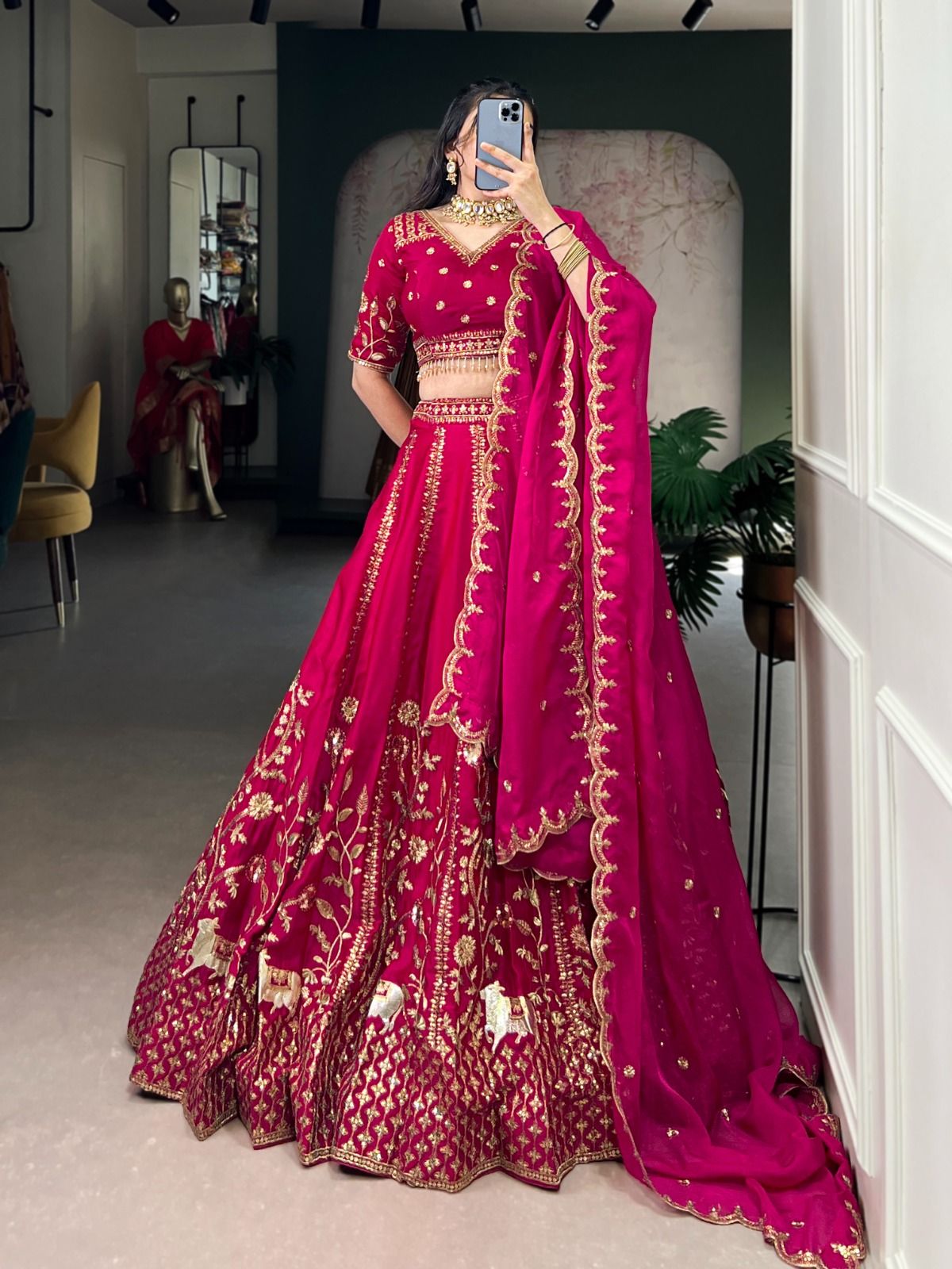 Pink Natural Silk Golden Embroidery Lehenga (1)