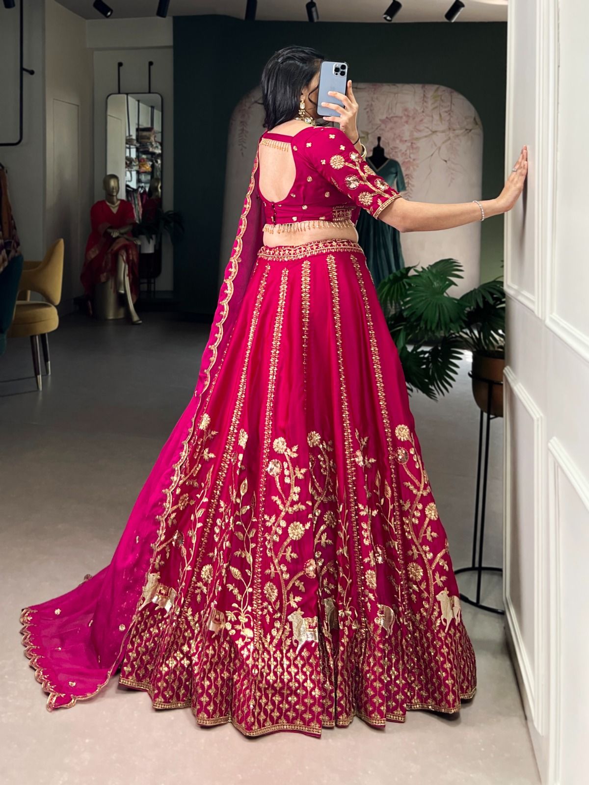 Pink Natural Silk Golden Embroidery Lehenga (3)