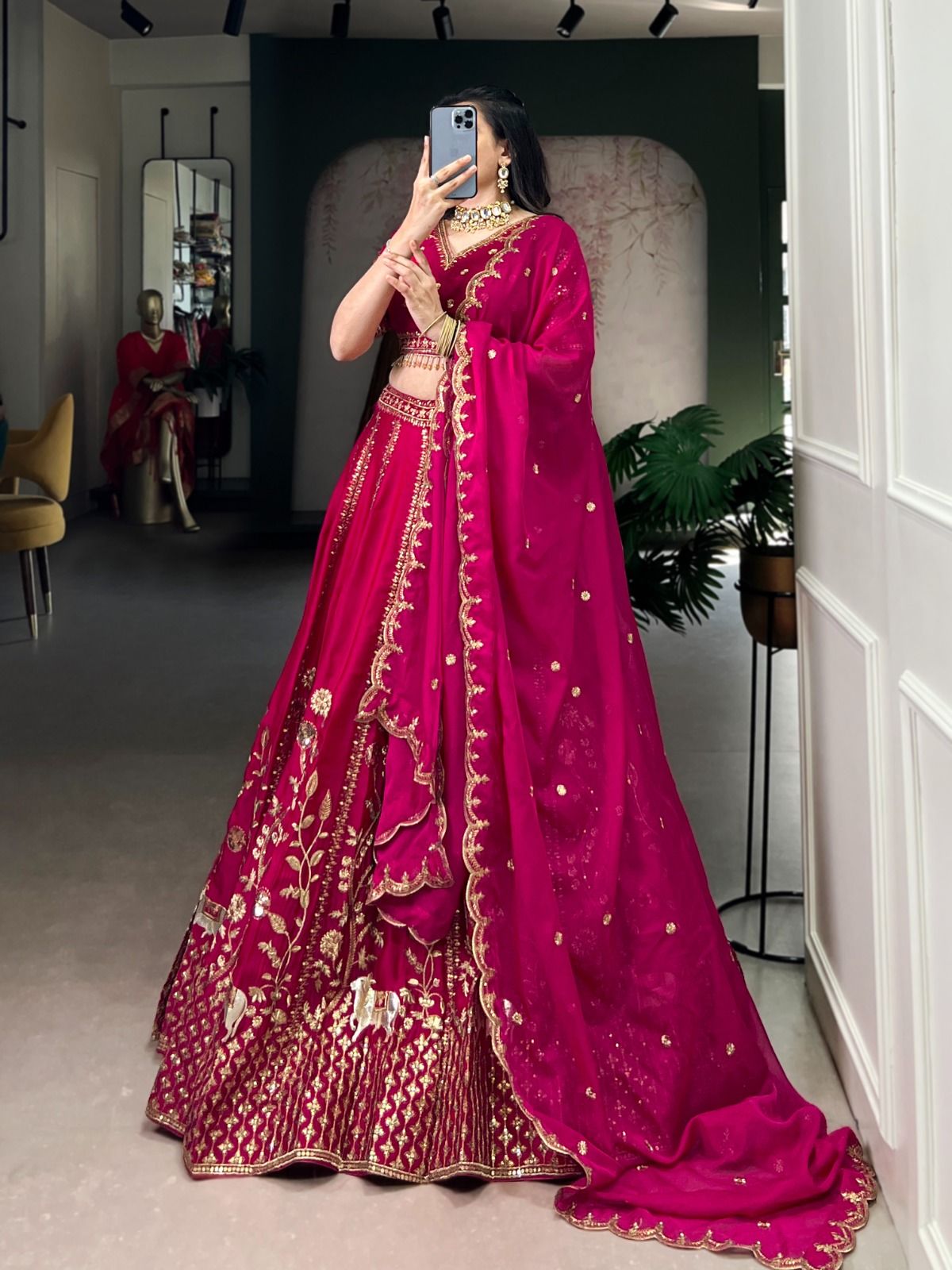 Pink Natural Silk Golden Embroidery Lehenga (4)