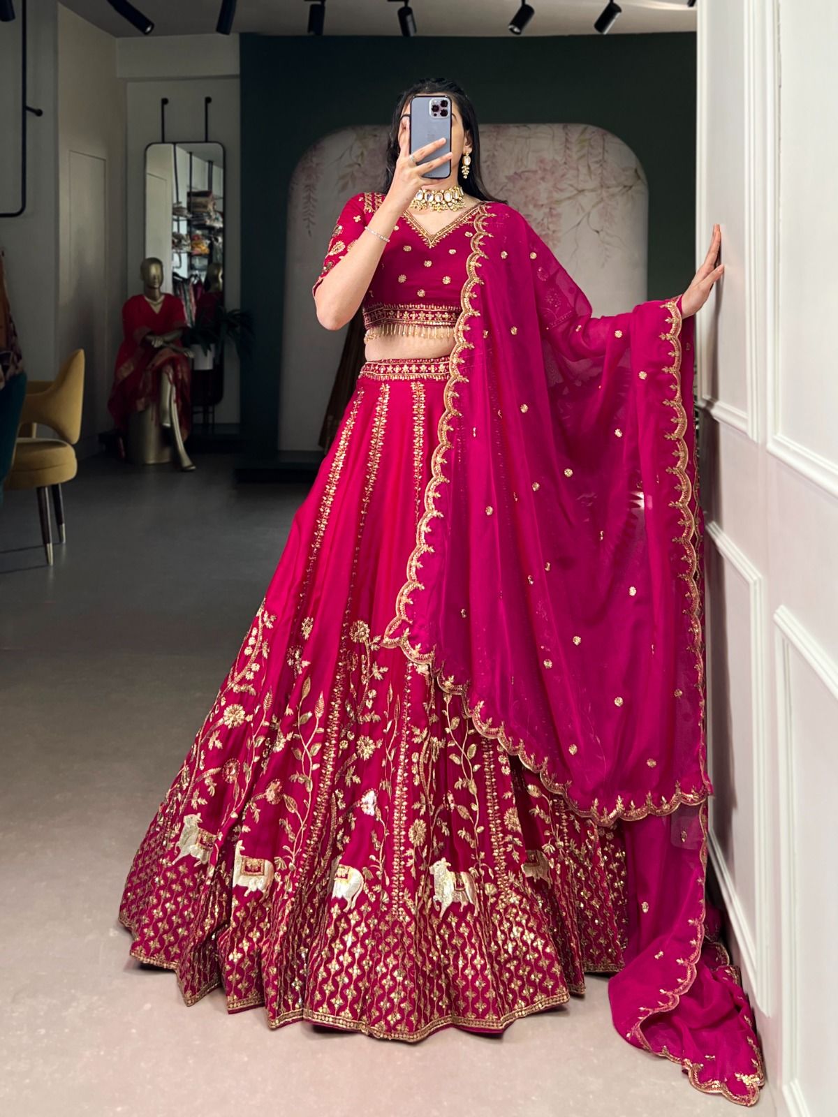 Pink Natural Silk Golden Embroidery Lehenga (5)