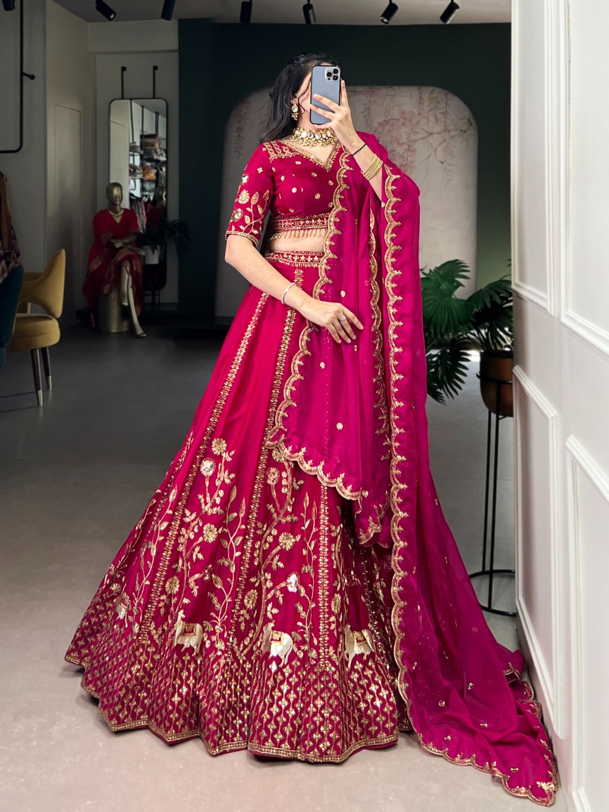 Pink Natural Silk Golden Embroidery Lehenga (6)