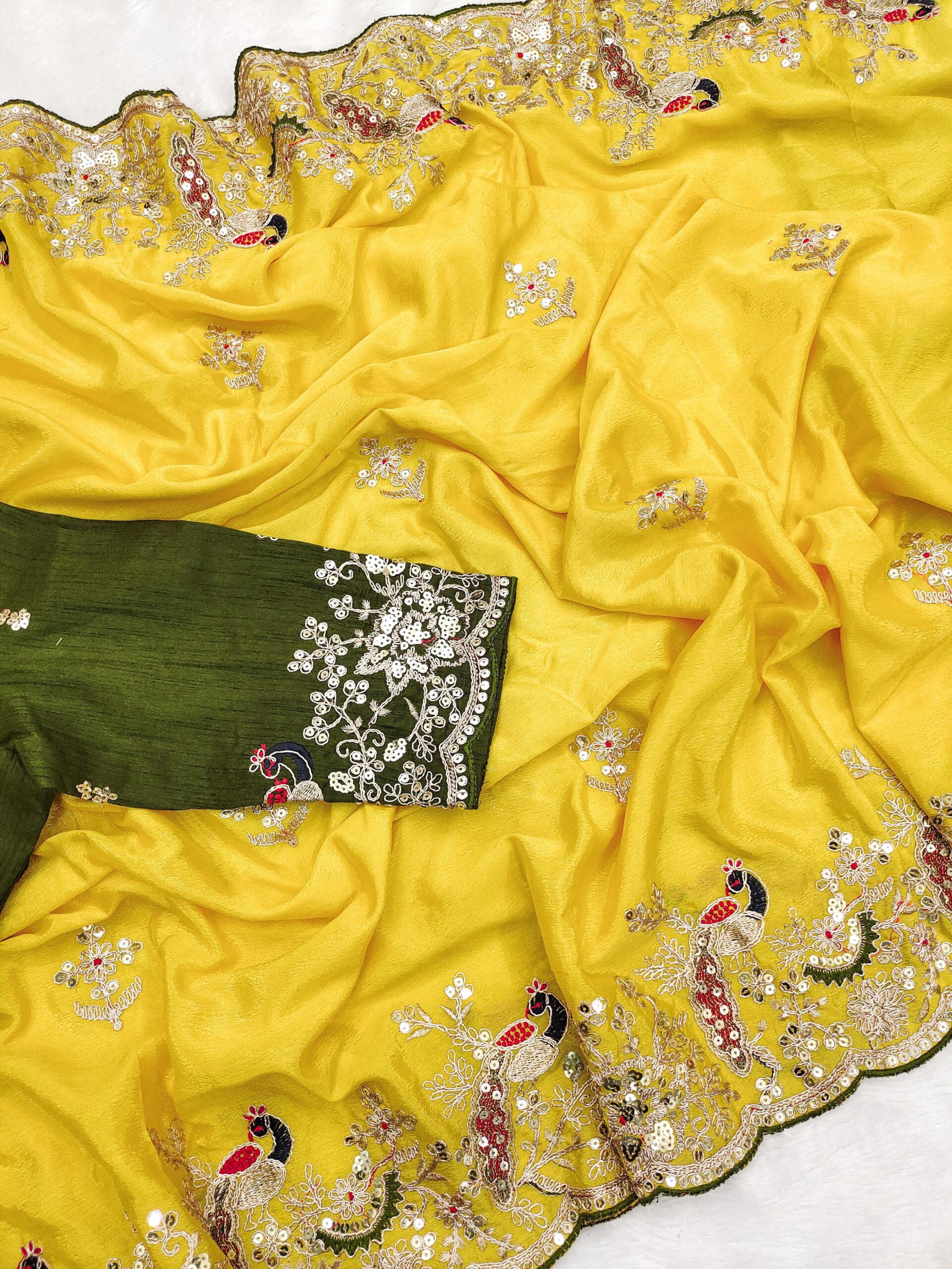 Premium Chinon Silk Yellow Saree With Readymade Blouse (11)