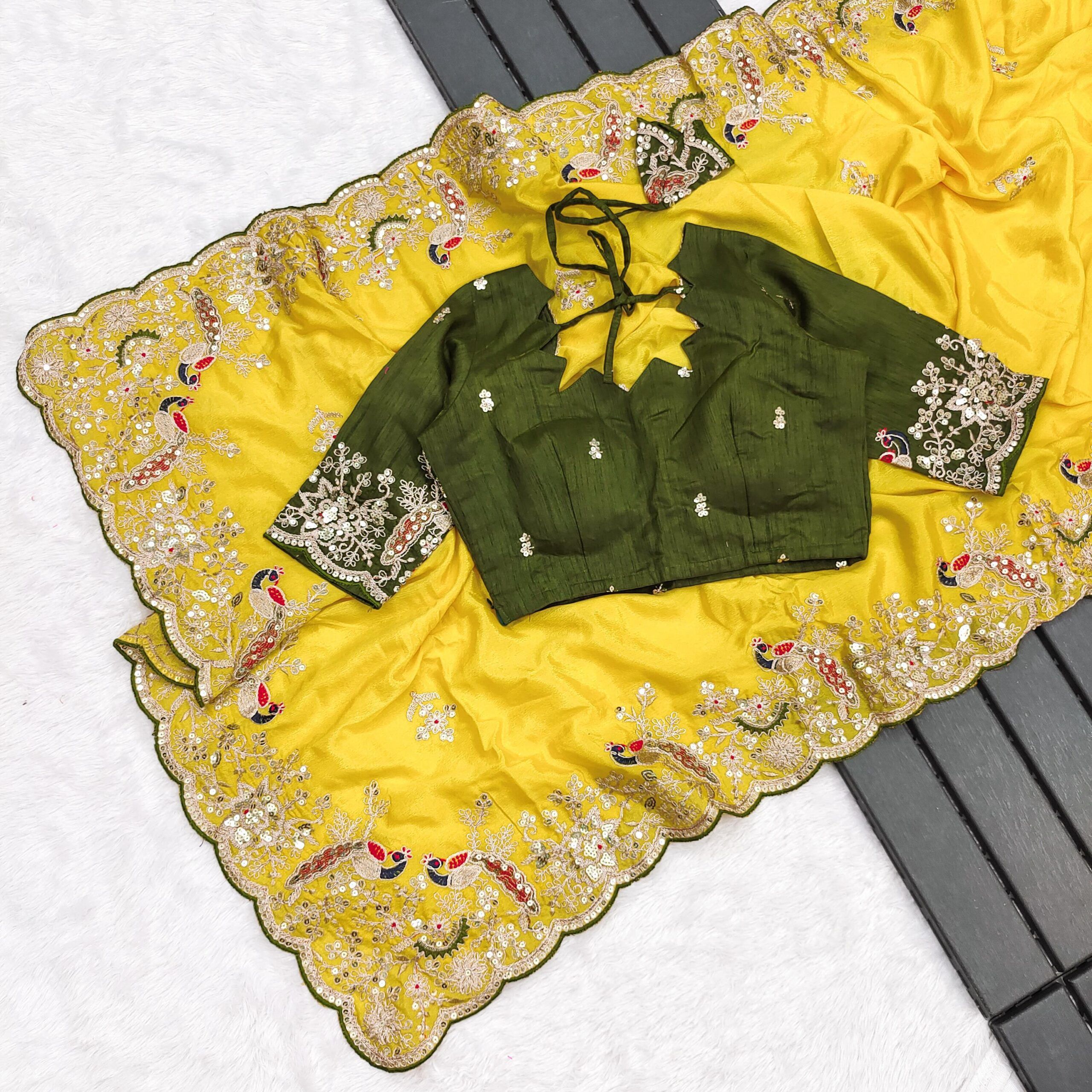 Premium Chinon Silk Yellow Saree With Readymade Blouse (6)