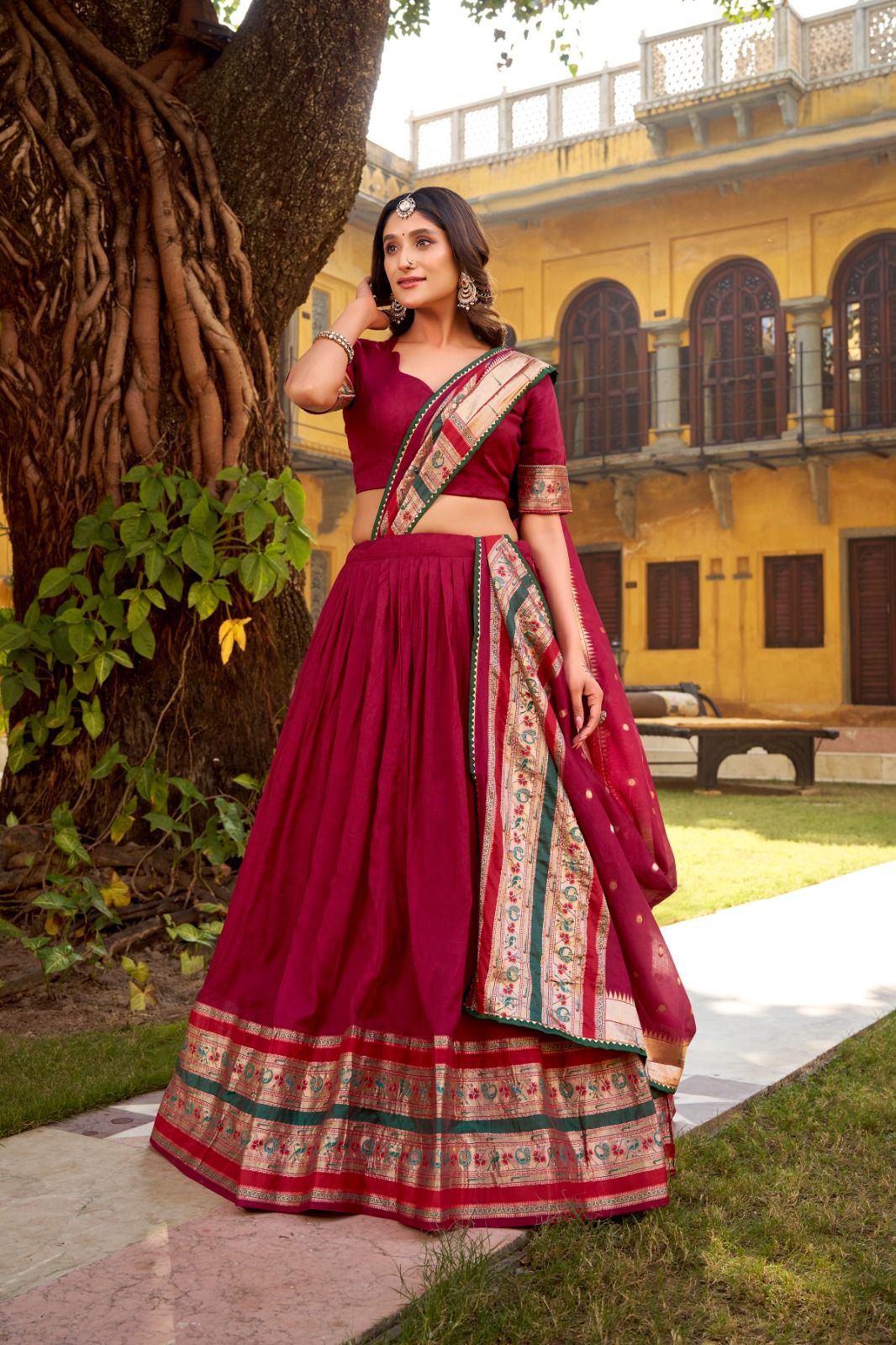 Pure Chanderi Traditional Zari Weaving Lehenga Choli (1)