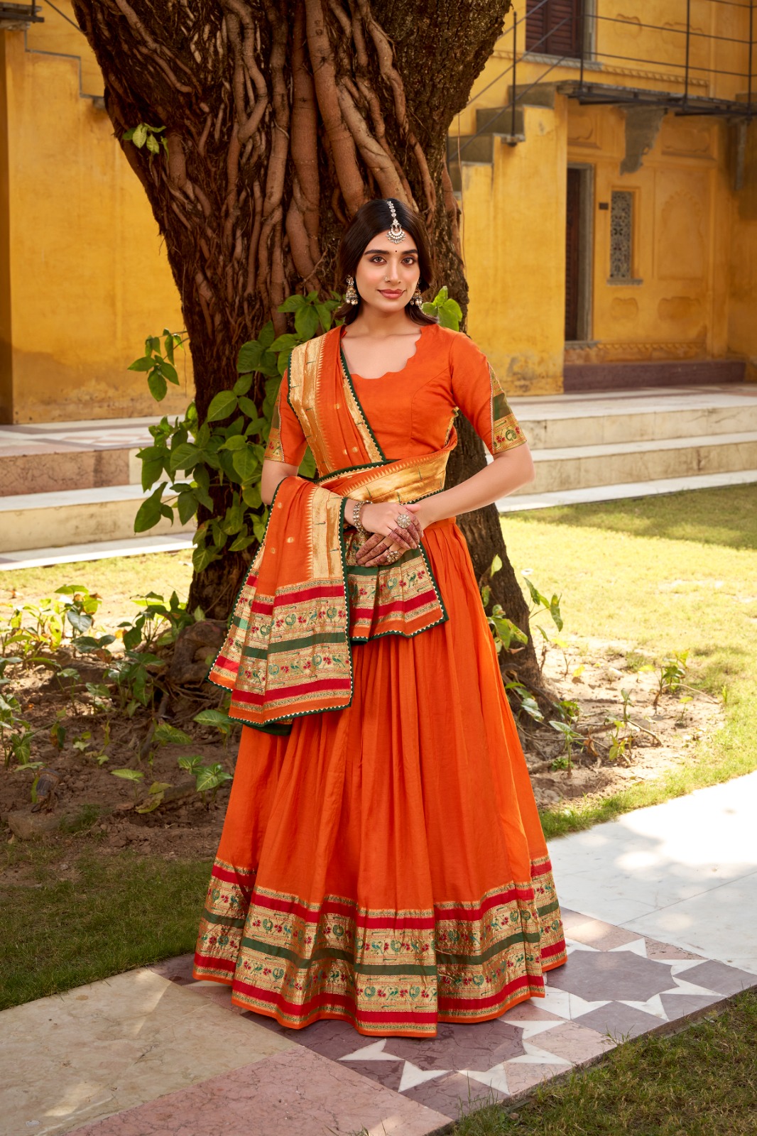 Pure Chanderi Traditional Zari Weaving Lehenga Choli (16)