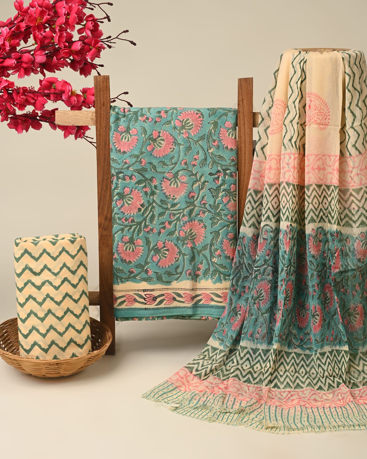 Pure pure cotton hand block printed suits with chiffon dupatta (15)
