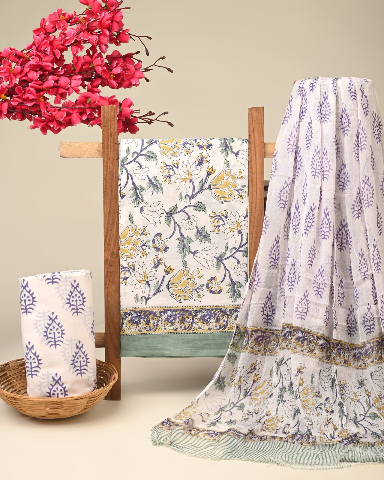 Pure pure cotton hand block printed suits with chiffon dupatta (2)