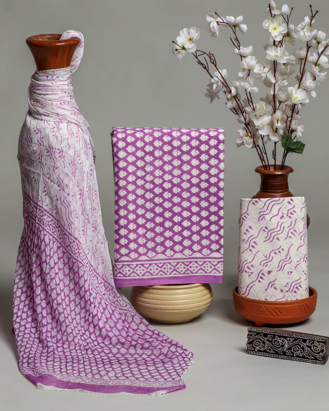 Pure pure cotton hand block printed suits with chiffon dupatta (5)