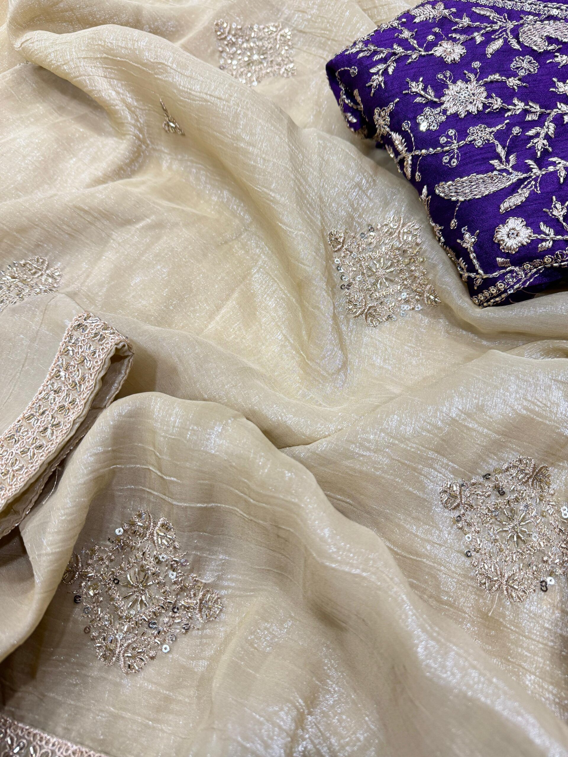 Crunchy Silk Sequences Work Saree (1)