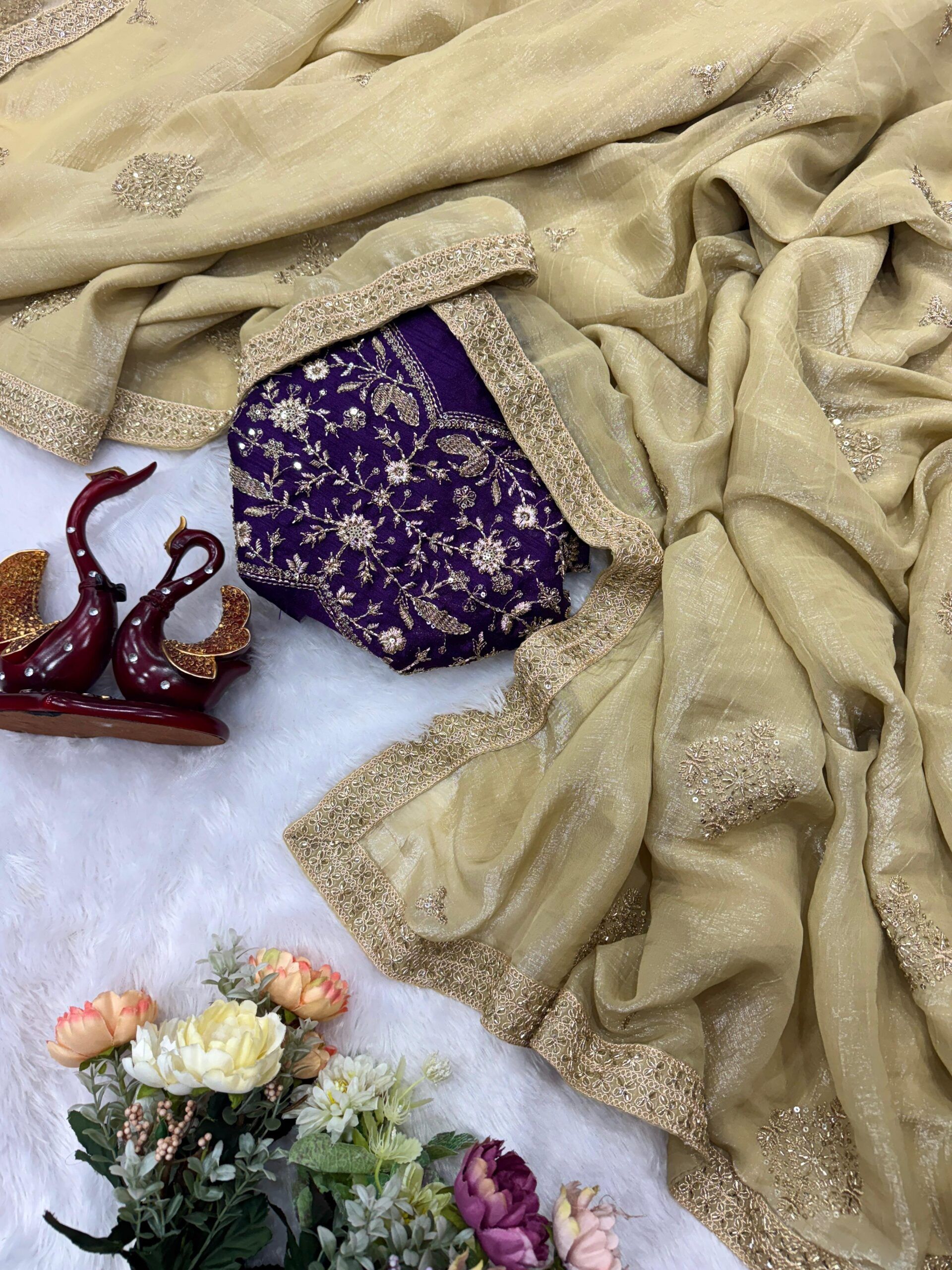 Crunchy Silk Sequences Work Saree (4)