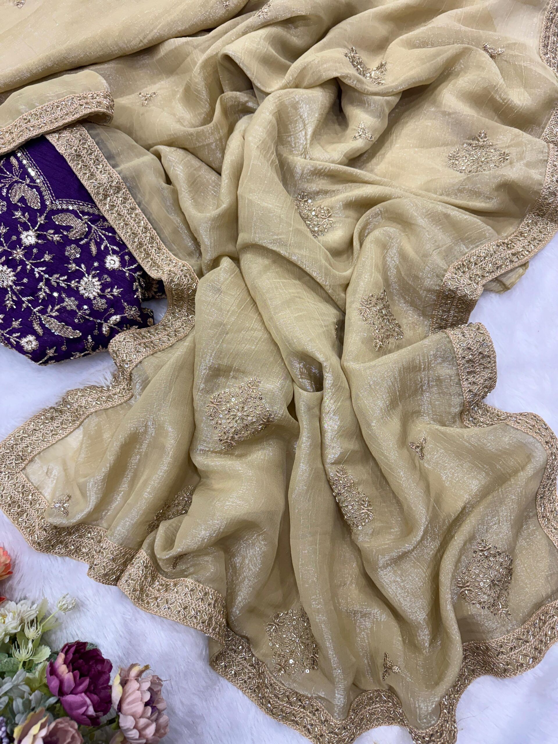 Crunchy Silk Sequences Work Saree (5)