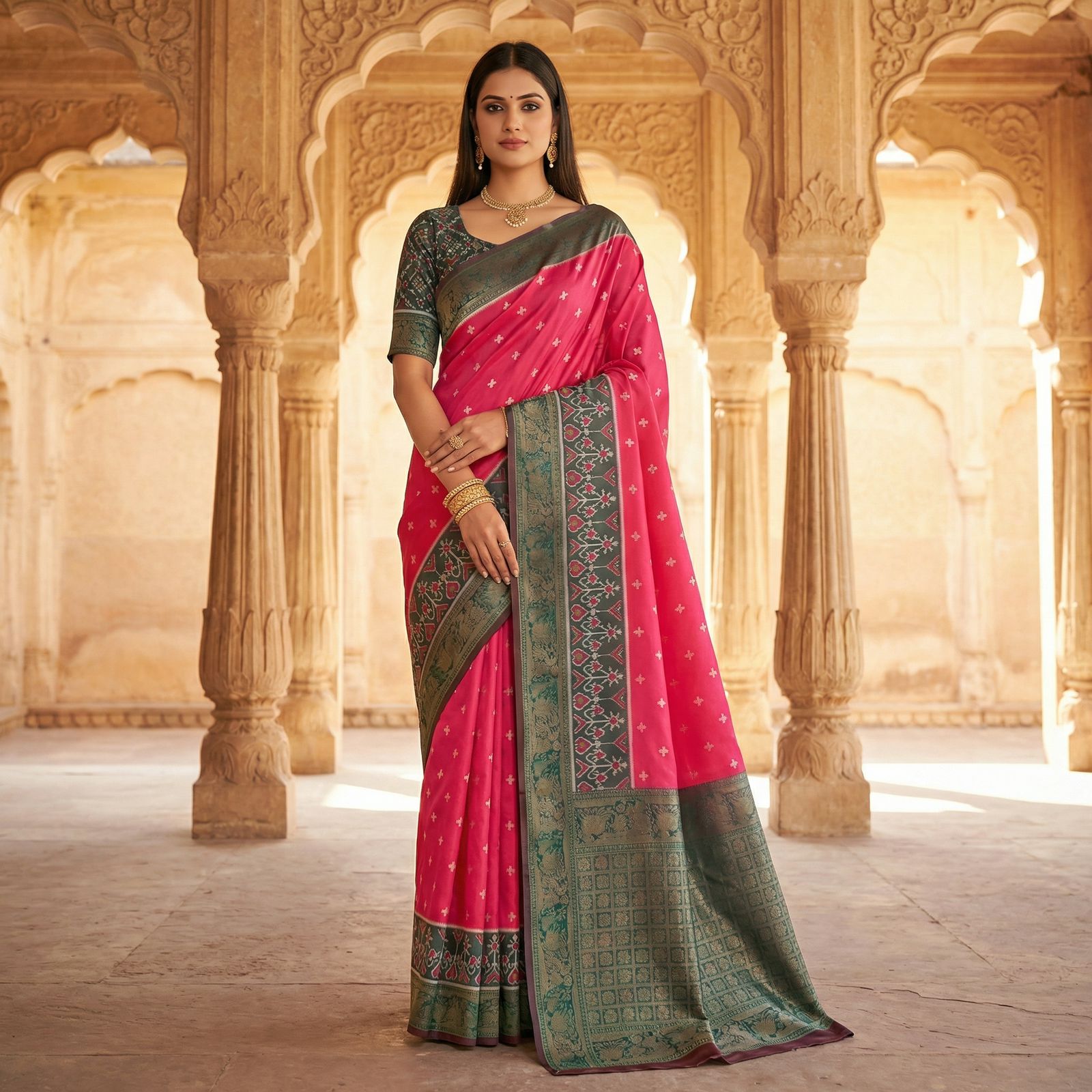 Pochampalli Silk Saree With Ikkat Border Wholesale Price (11)