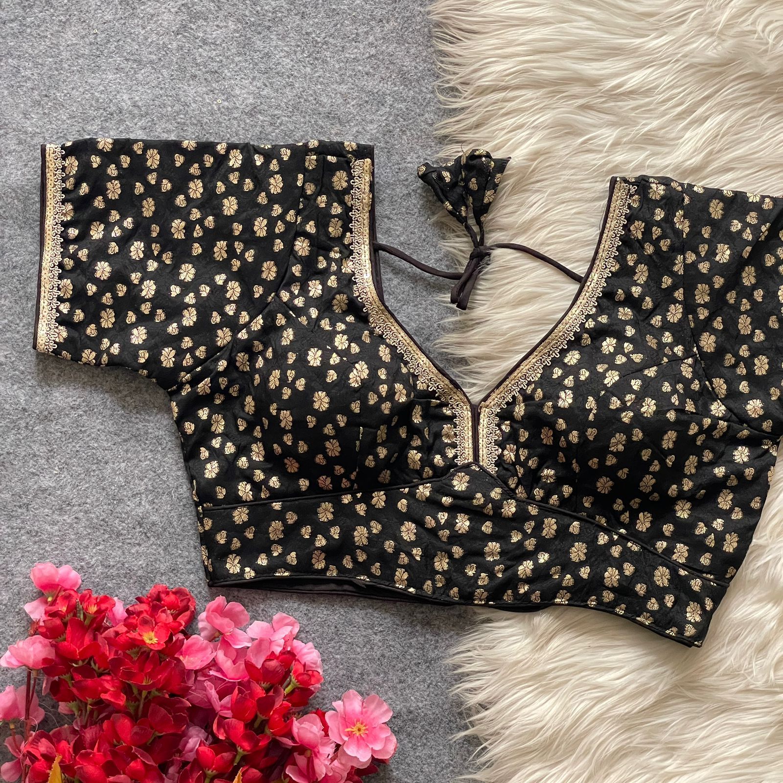 Pure Dola Silk With Golden Weaving Readymade Blouse (1)