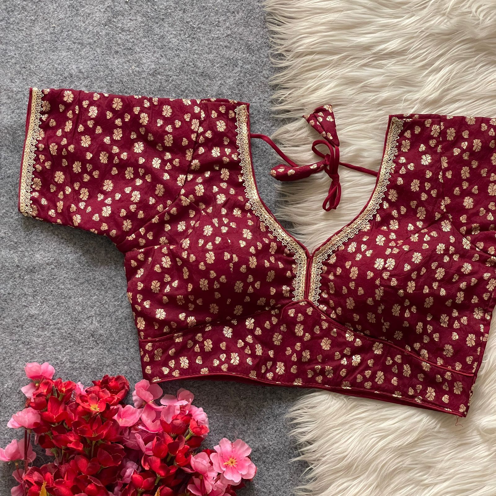 Pure Dola Silk With Golden Weaving Readymade Blouse (2)