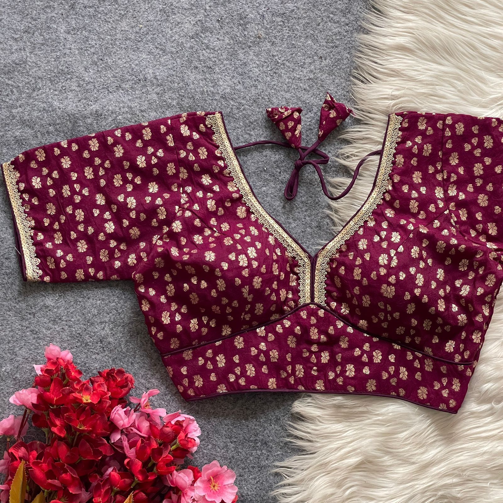 Pure Dola Silk With Golden Weaving Readymade Blouse (4)