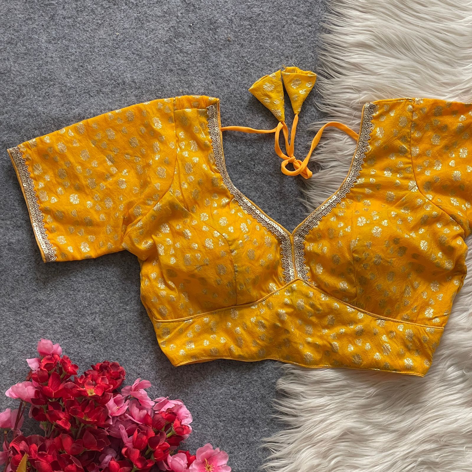 Pure Dola Silk With Golden Weaving Readymade Blouse (6)