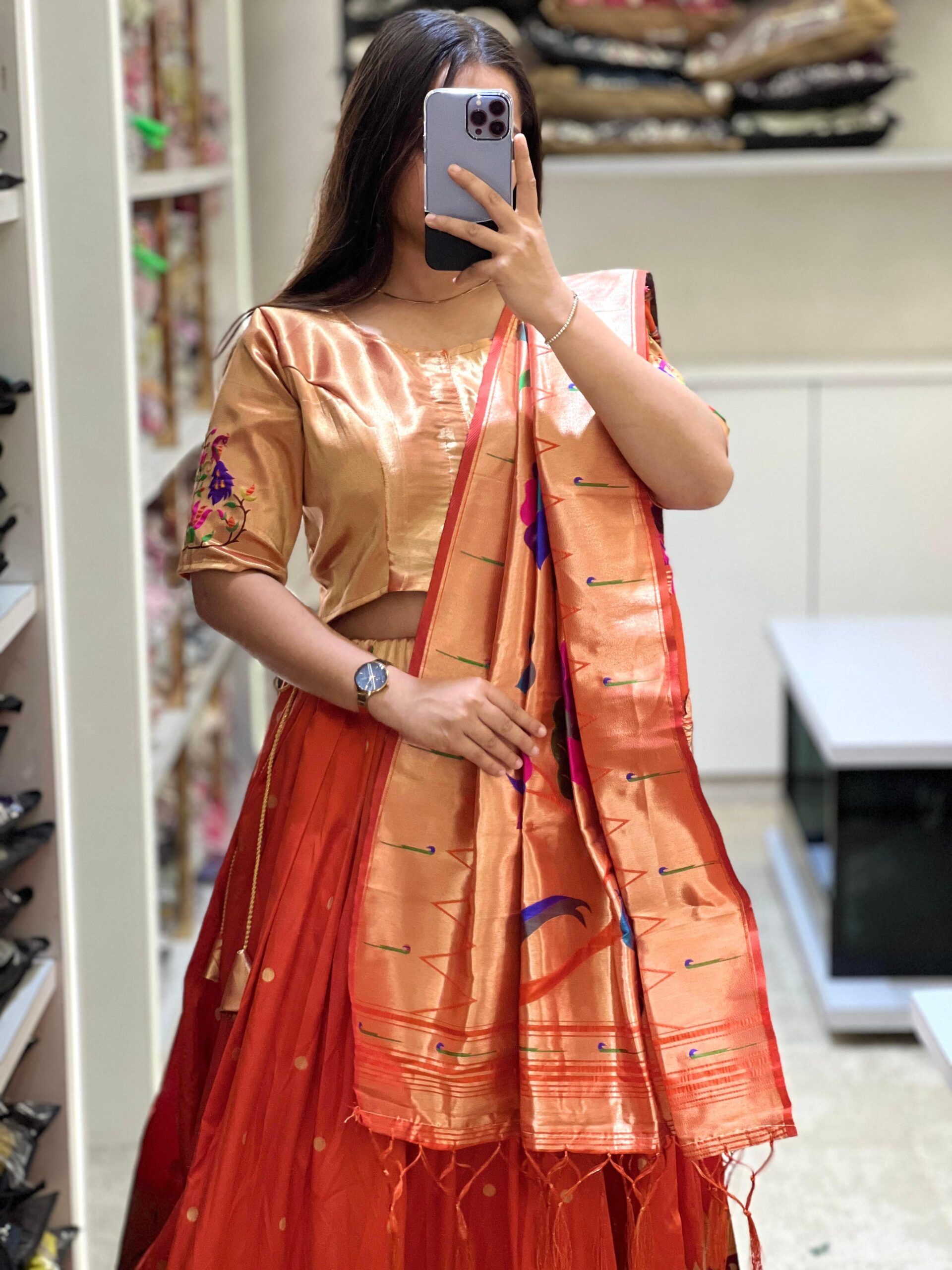 Soft Banarasi Paithani Lehenga Chol Wholesale Price (3)