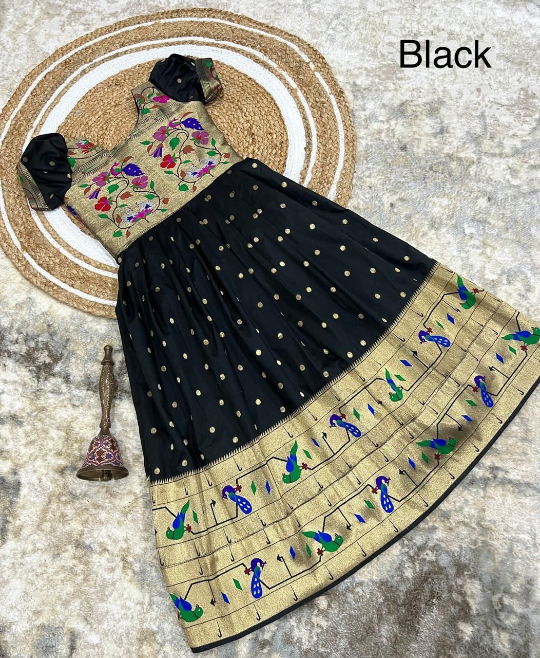 Soft Paithani Silk Golden Zari Weaving Maharani Border Kids Gown (3)