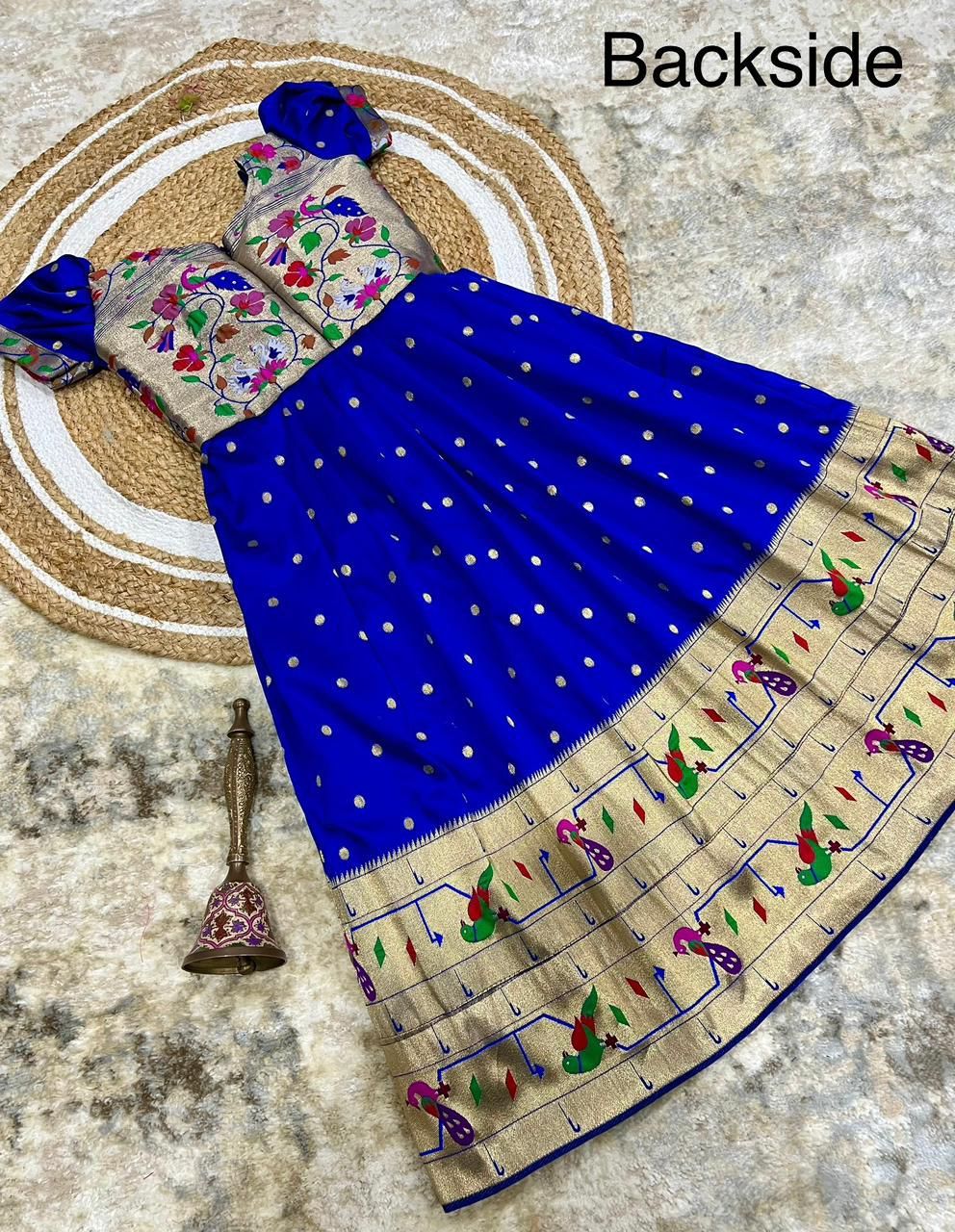 Soft Paithani Silk Golden Zari Weaving Maharani Border Kids Gown (5)