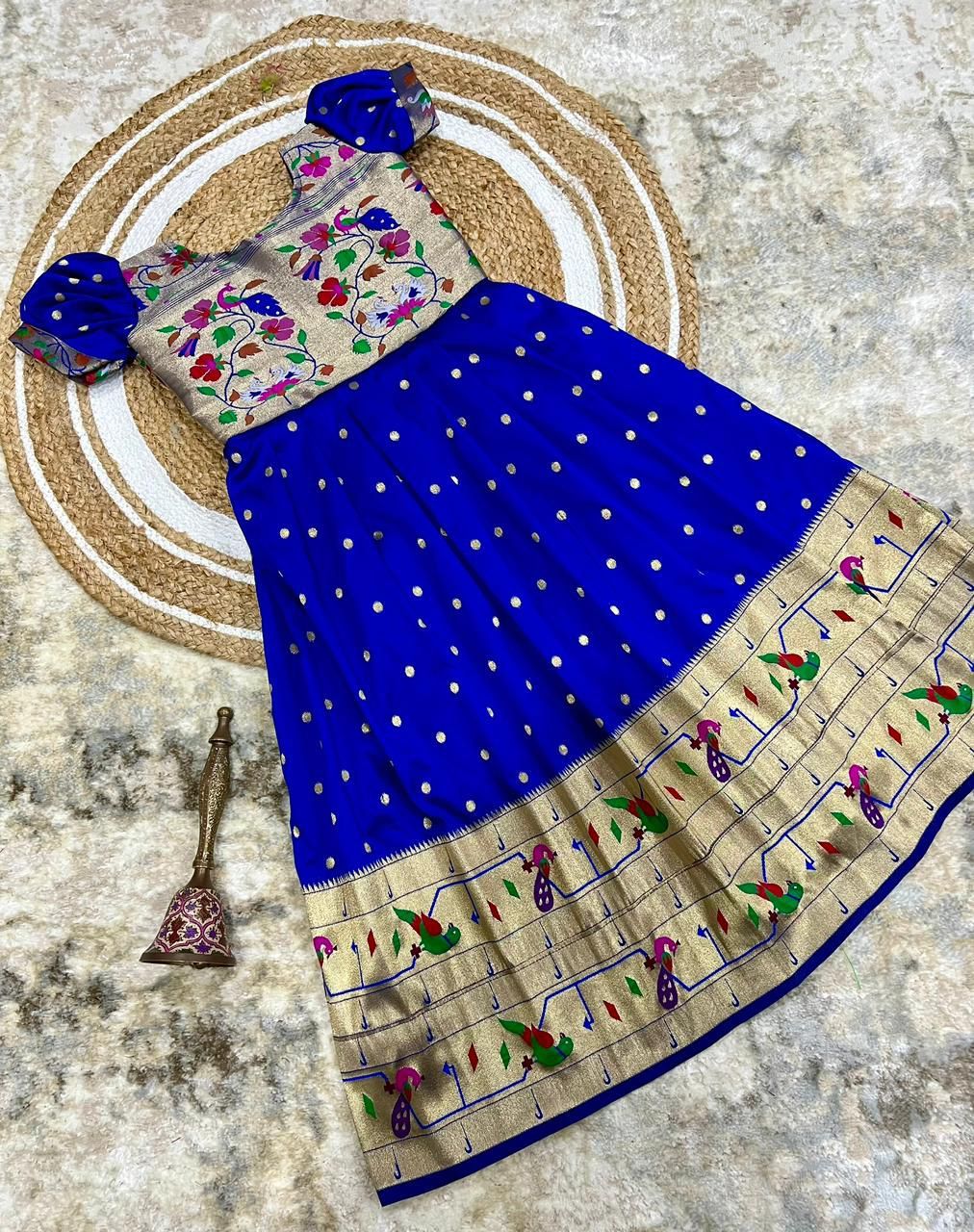 Soft Paithani Silk Golden Zari Weaving Maharani Border Kids Gown (6)